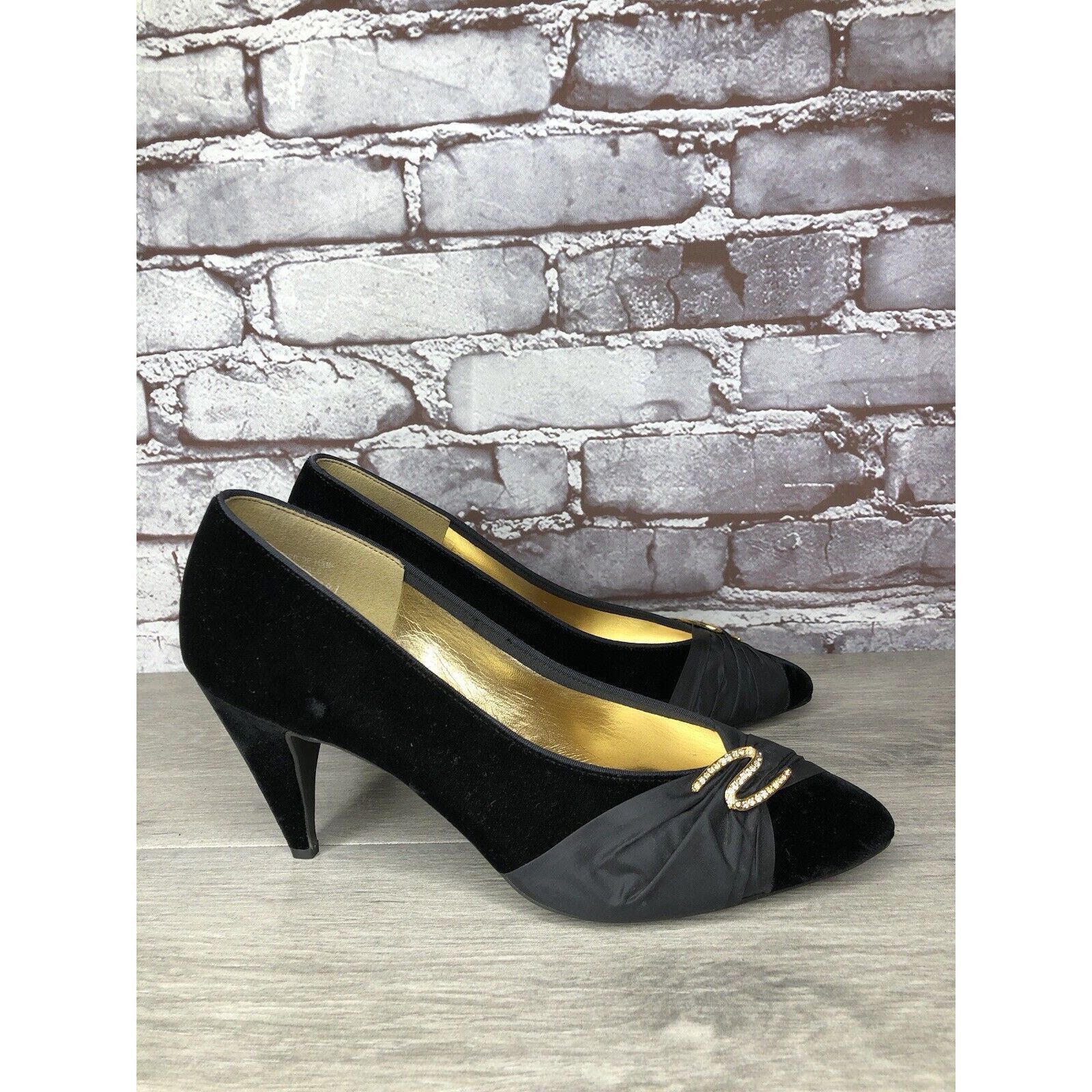 Other Private Collection Black Suede Rhinestone Pointed Toe Pumps Size US 9.5 / IT 39.5 - 15 Thumbnail