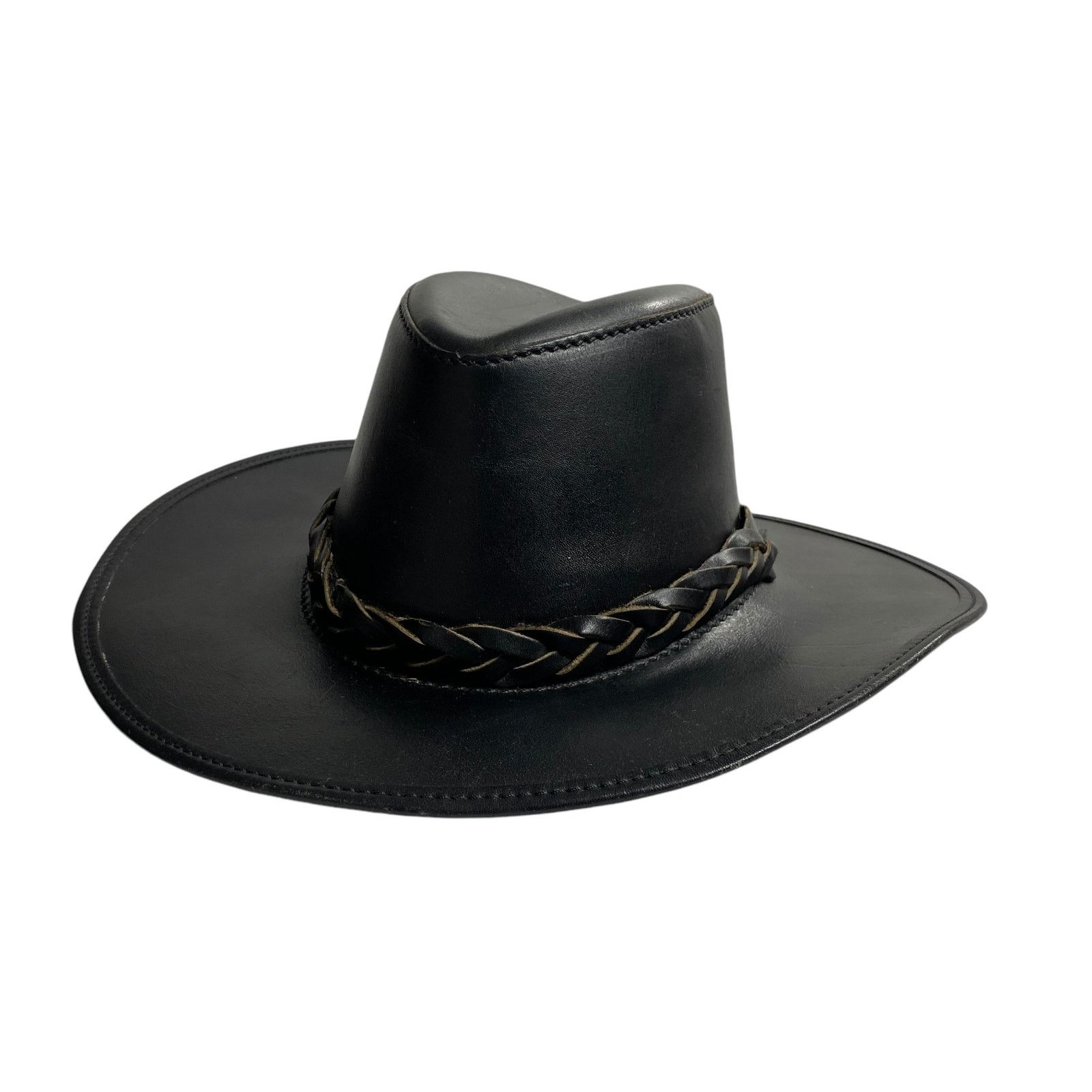 Vintage Vintage Head N Home Black Leather Braided Band Hat Size ONE SIZE - 1 Thumbnail