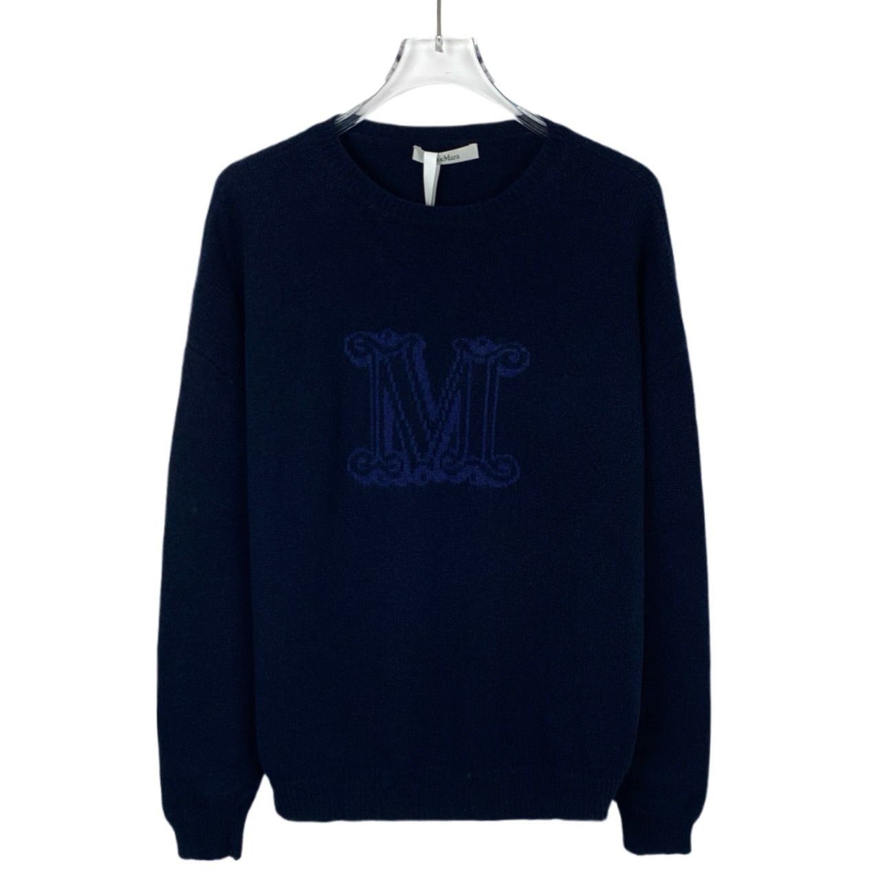 Max Mara MaxMara Logo Embroidered Blue Round-Neck Cashmere Sweater (S Size XS / US 0-2 / IT 36-38 - 1 Thumbnail