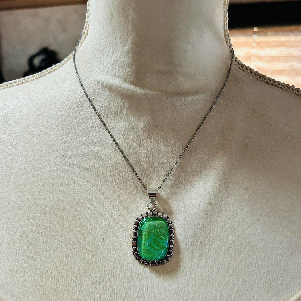 Handmade Handcrafted framed simulated opal 925 sterling necklace Size ONE SIZE - 3 Thumbnail