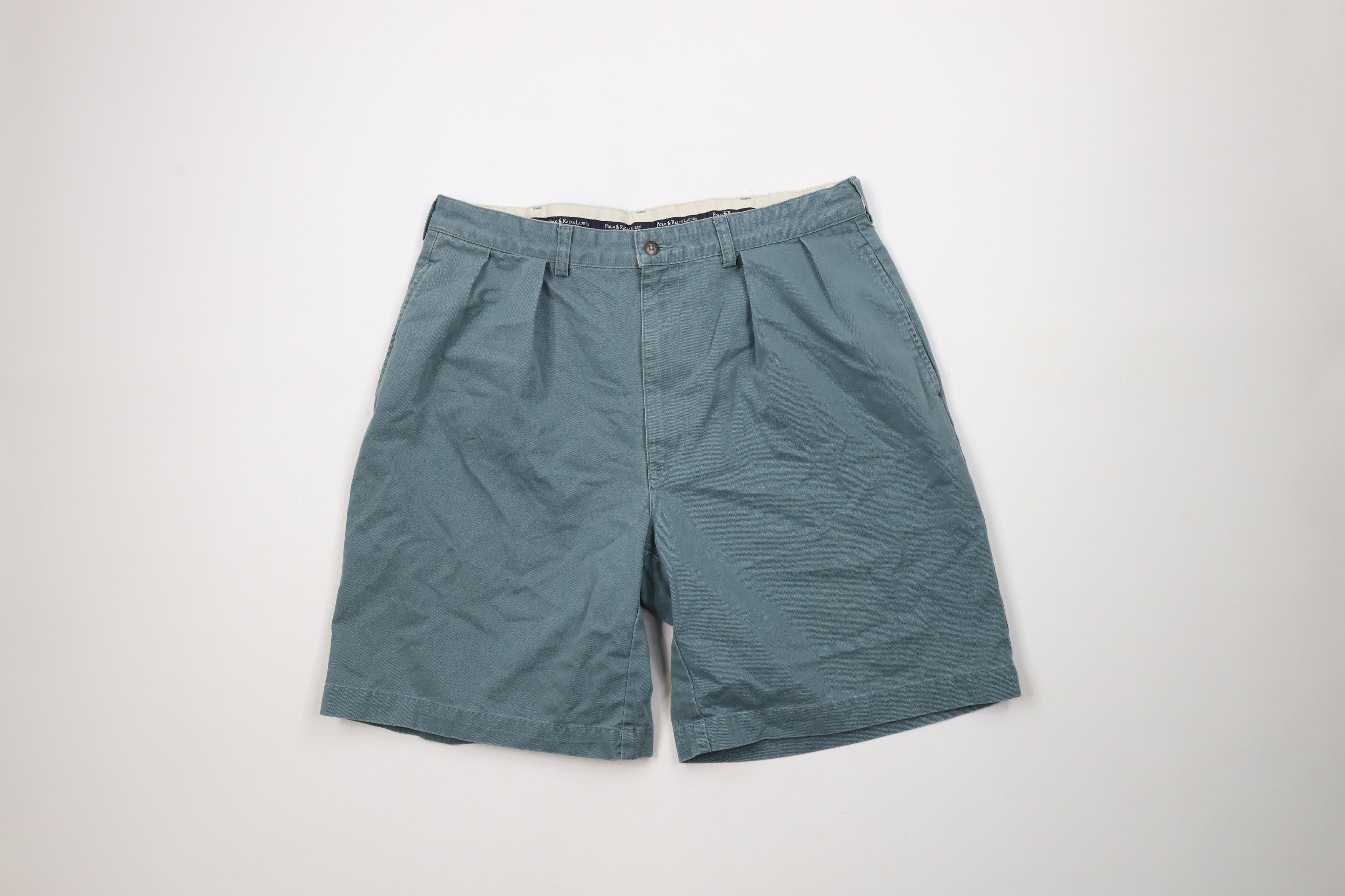 Ralph Lauren × Vintage Vintage 90s Ralph Lauren Pleated Above Knee Shorts Teal Size US 34 / EU 50 - 1 Thumbnail