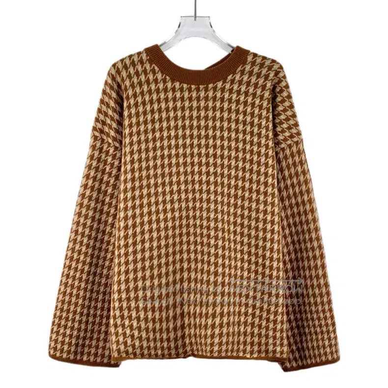 Hermes Hermes Brown Houndstooth Cashmere Crewneck Long Sleeve Kni Size XXS / US 00 / IT 34 - 1 Thumbnail
