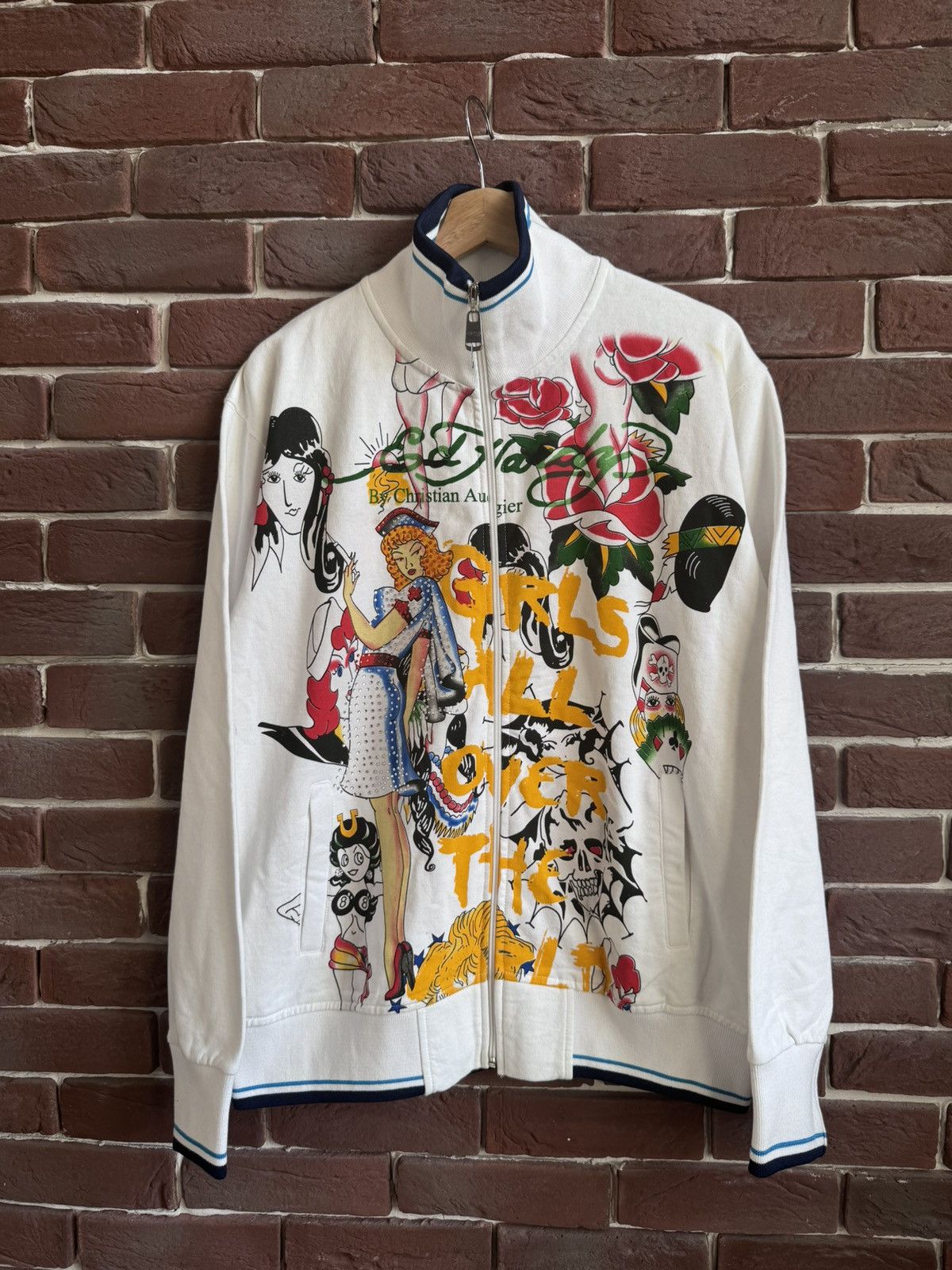 Christian Audigier Rare Ed Hardy Zip Sweatshirt Rhinestones Logo All Over Print Size US L / EU 52-54 / 3 - 1 Thumbnail