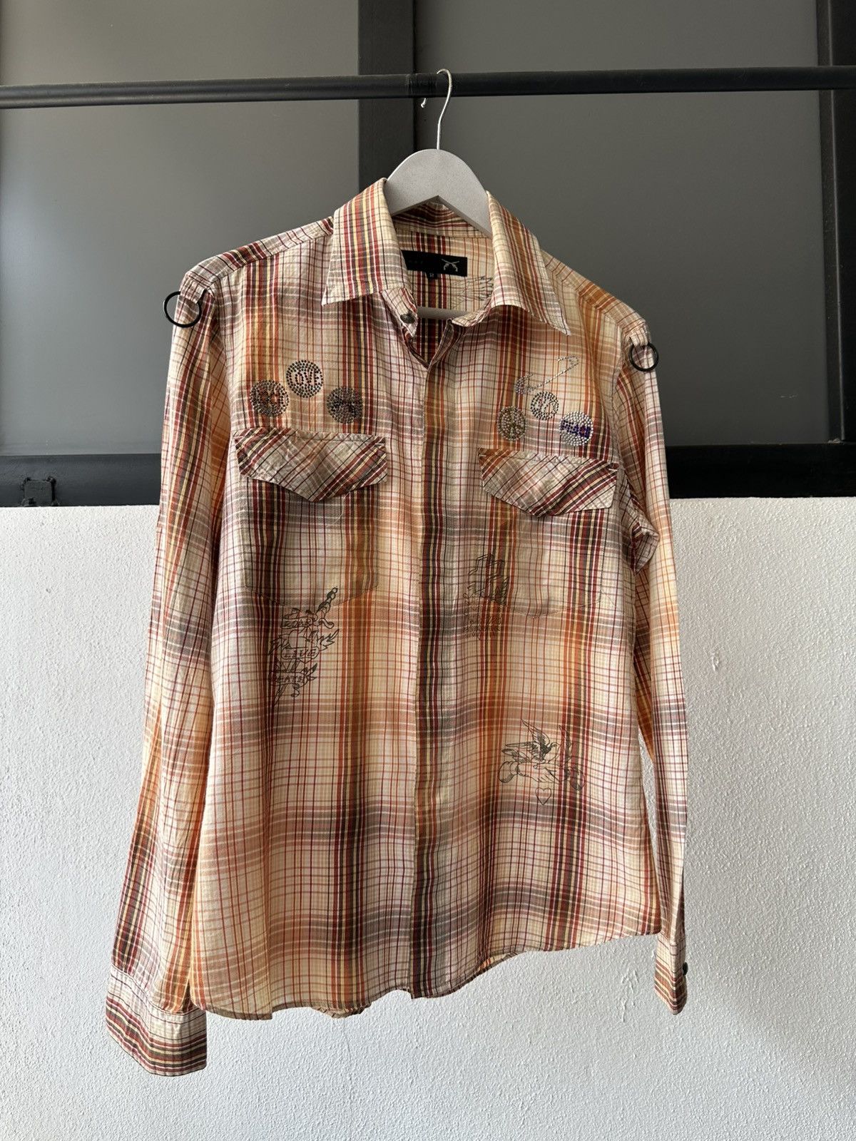 roarguns 2006SS - Roarguns “ Love & Peace “ shadow plaid shirt Size US M / EU 48-50 / 2 - 16 Thumbnail