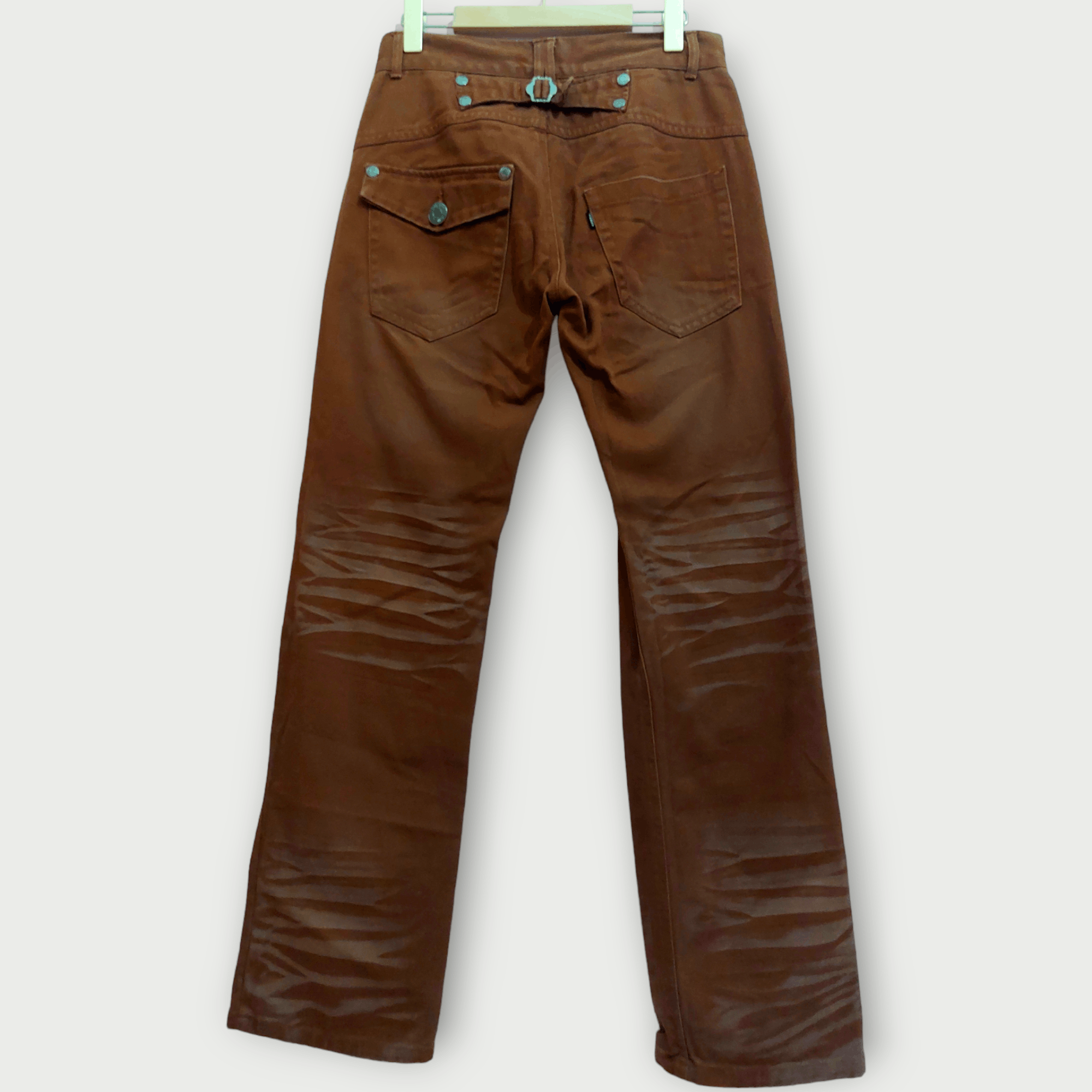 image of Distressed Denim x If Six Was Nine Lowbox Faded Buckle Back Jeans in Brown/Red, Men's (Size 30)