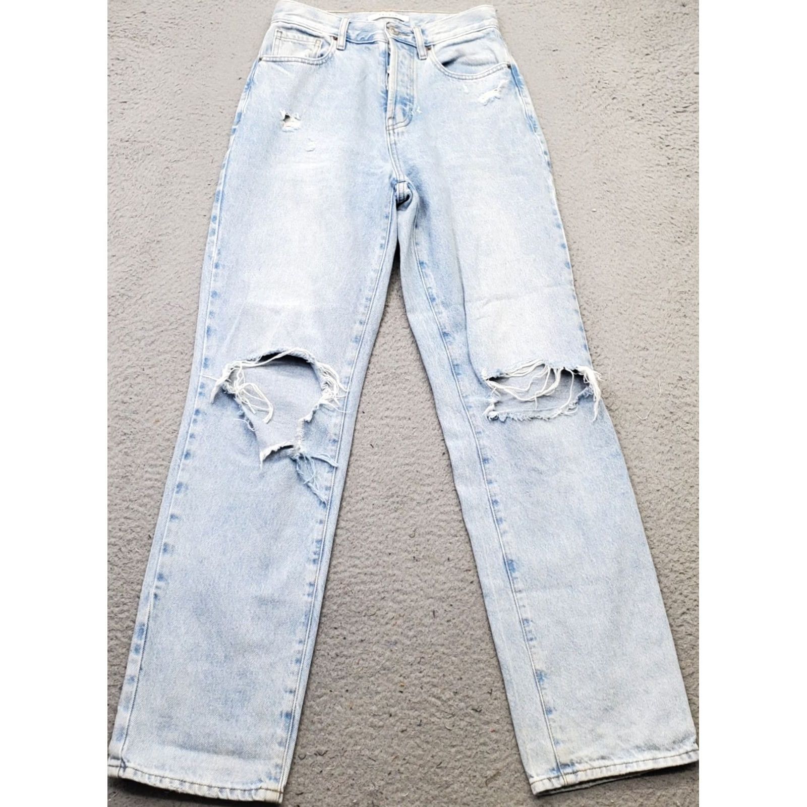 Pacsun PacSun Straight Jeans Womens 25 Blue Denim Stretch Comfort Distressed Button Fly Jeans Size 42" / US 20 - 2 Thumbnail