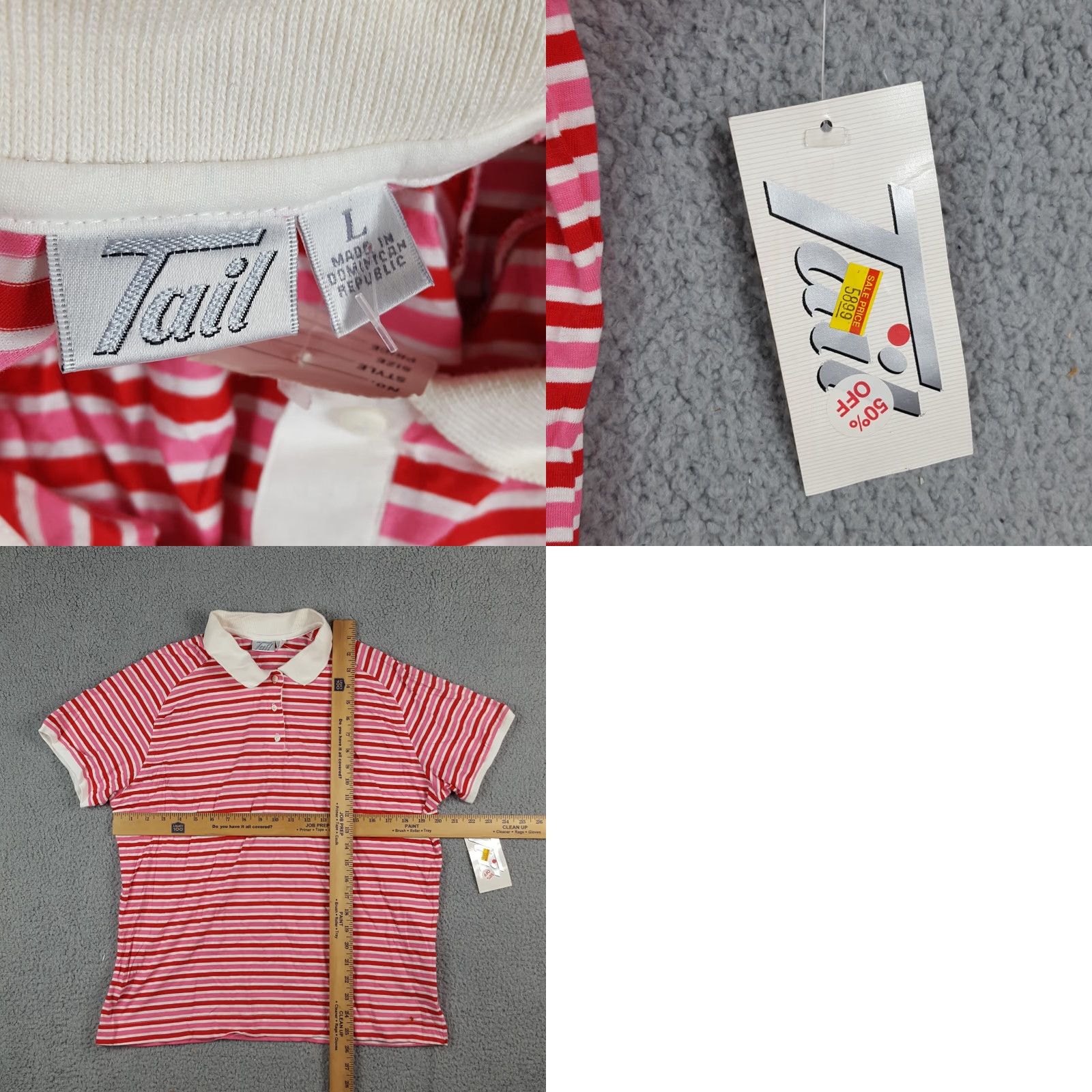 Vintage VINTAGE Tail Women's Polo Shirt Short Sleeve Athletic Casual Preppy 90s Y2K Pink Red Stripe Cotton Formal Women's L Size L / US 10 / IT 46 - 8 Thumbnail