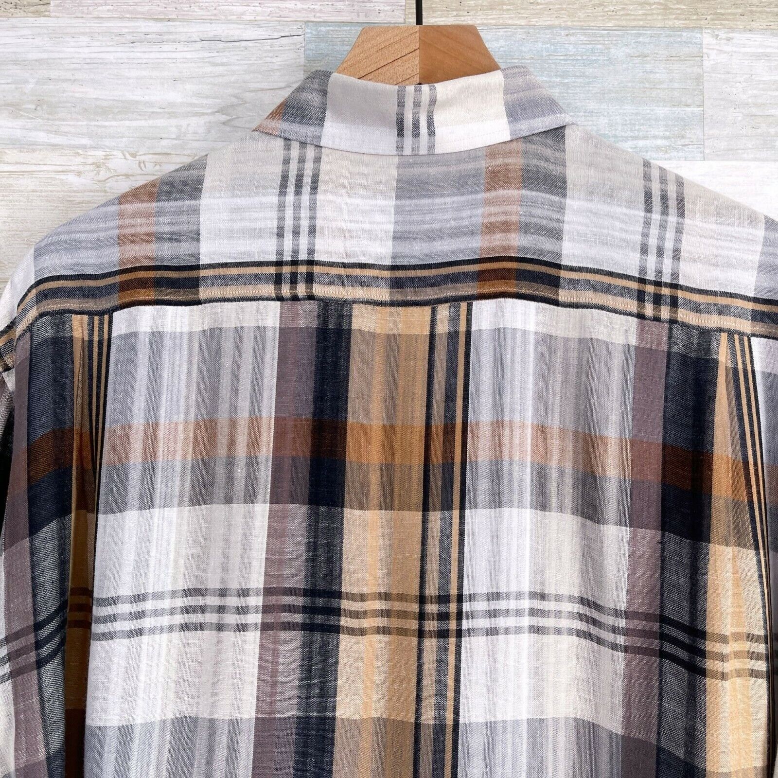 Haupt Haupt Germany Linen Lawn Shirt Gray Brown Plaid Short Sleeve Size US L / EU 52-54 / 3 - 4 Thumbnail