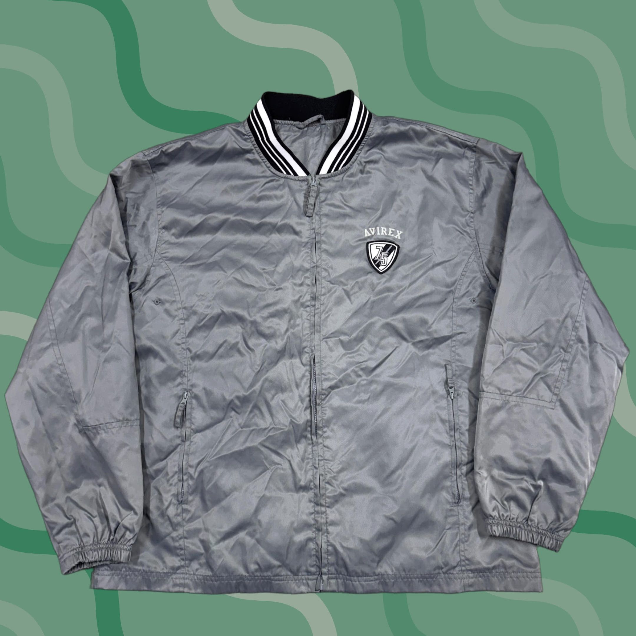 Avirex Avirex Jacket Mens XL Gray Bomber Zip Front 75 Patch Logo Nylon Streetwear Size US XL / EU 56 / 4 - 1 Thumbnail