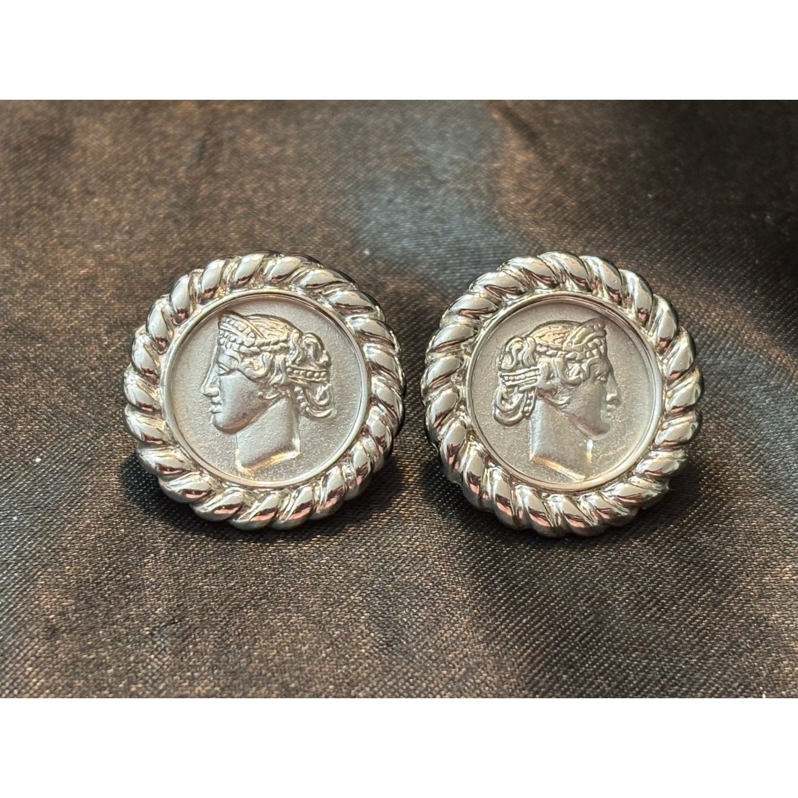 Monet Monet Silver Tone Roman Coin Medallion Earrings Rope Border Size ONE SIZE - 1 Thumbnail