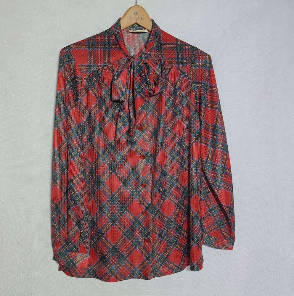 Other Vintage Phyllis Sidney XL Red Metallic Plaid Blouse with Bo Size XL / US 12-14 / IT 48-50 - 4 Thumbnail
