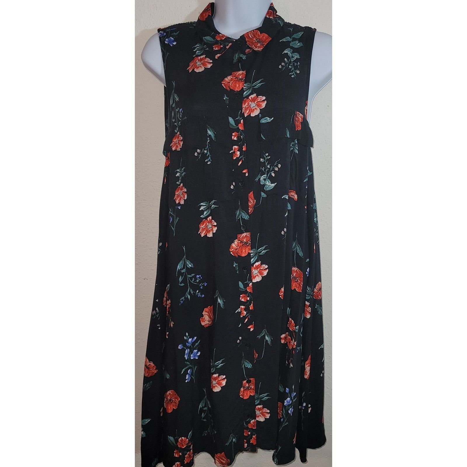 Other Kimchi Blue Black Floral Button Front A-Line Mini Dress L Size L / US 10 / IT 46 - 1 Thumbnail