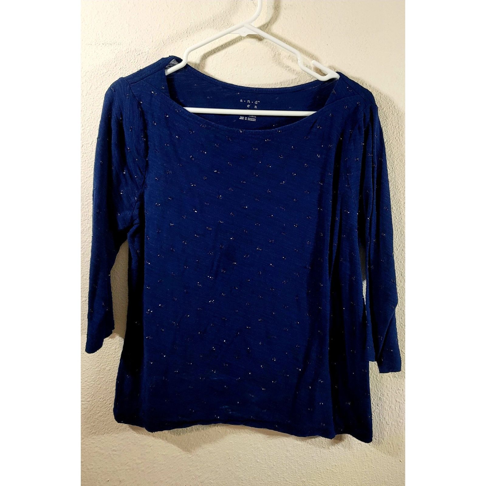 Other A New Day Dark Blue Shiny Dots Slub Knit Top Large Soft Size L / US 10 / IT 46 - 5 Thumbnail