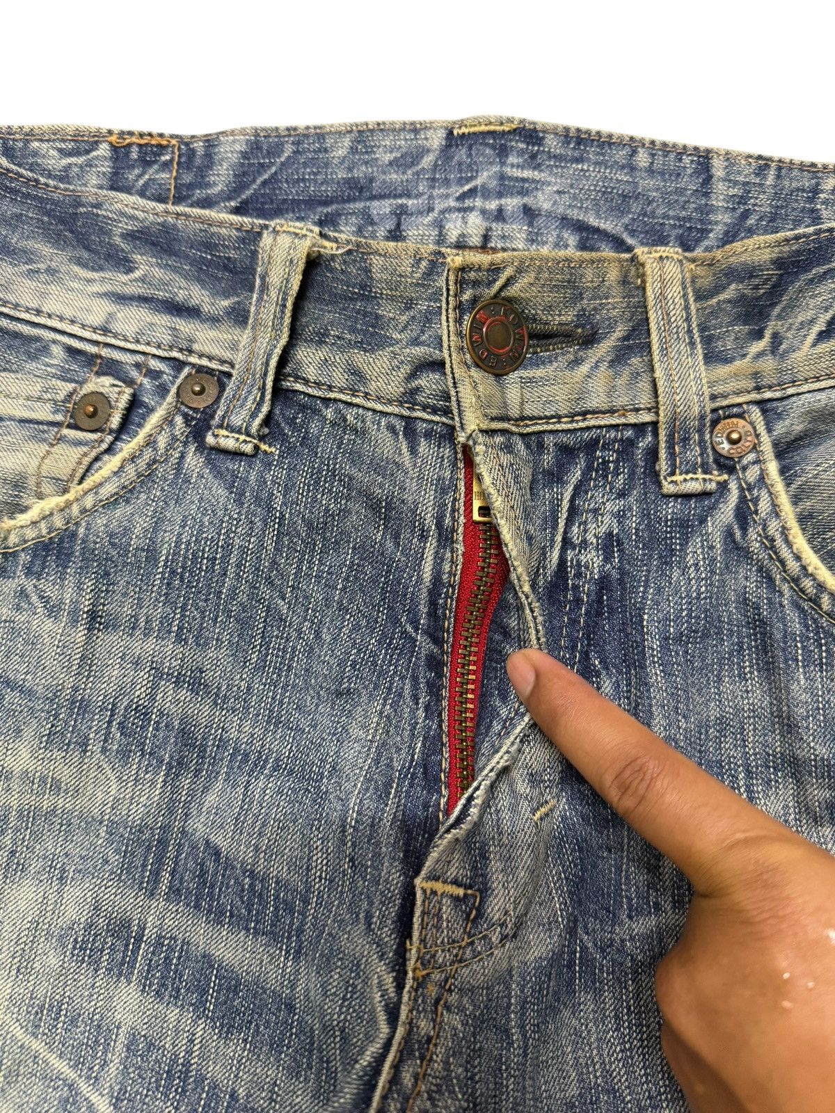 Edwin Vintage Edwin 503 Blue Trip Japan Distressed Loose Jeans Size US 32 / EU 48 - 8 Thumbnail