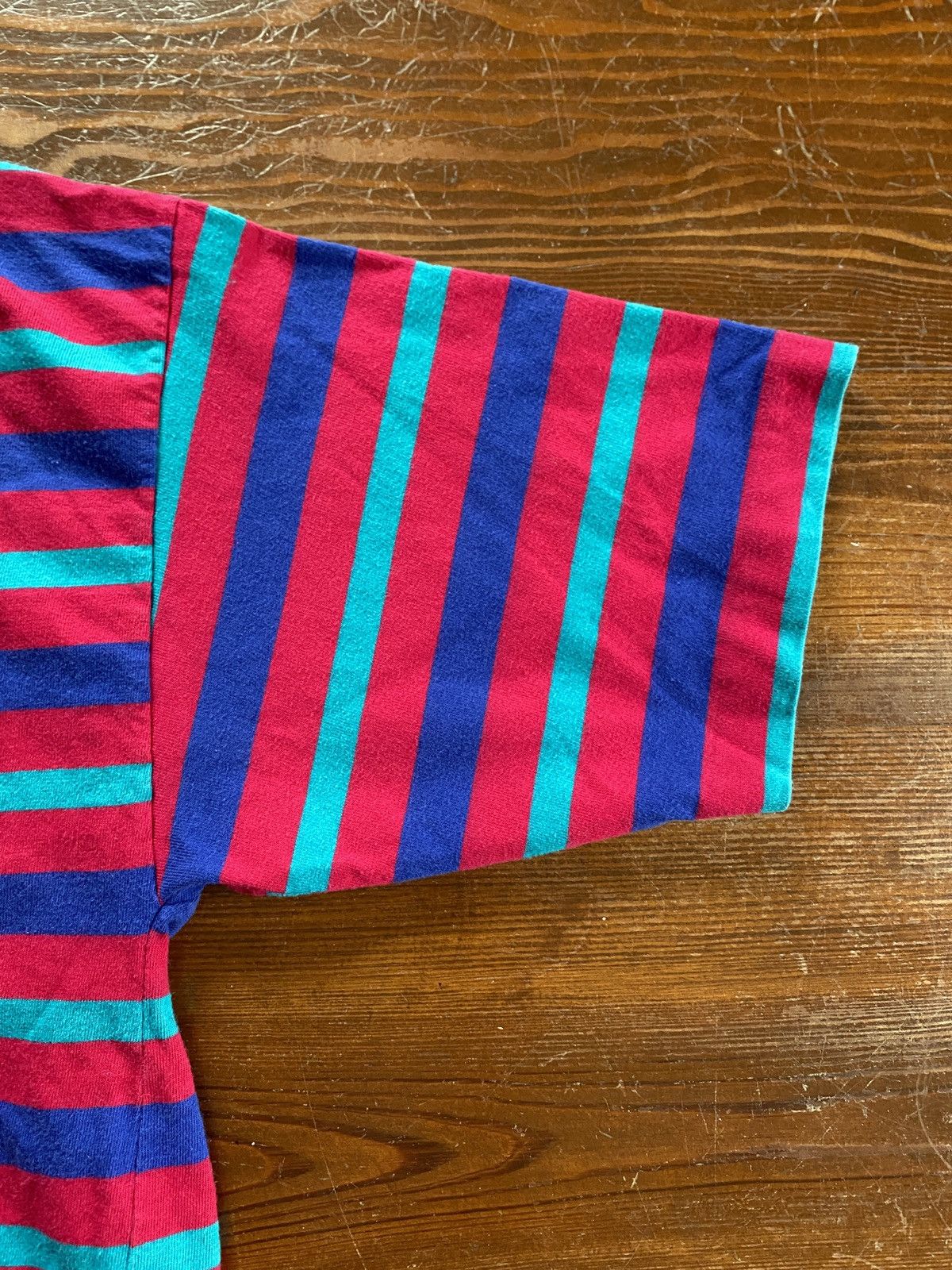 Lands' End Vintage 90’s Lands End Magenta Stripe Single Stitch Tee Size US M / EU 48-50 / 2 - 7 Thumbnail