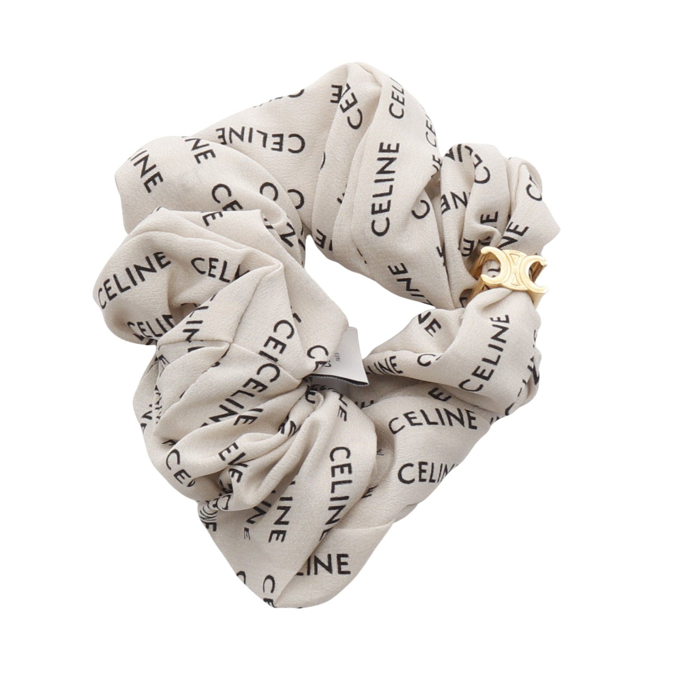 Celine Celine Triomphe Scrunchie Hair Accessory Silk Beige Black Size ONE SIZE - 1 Thumbnail
