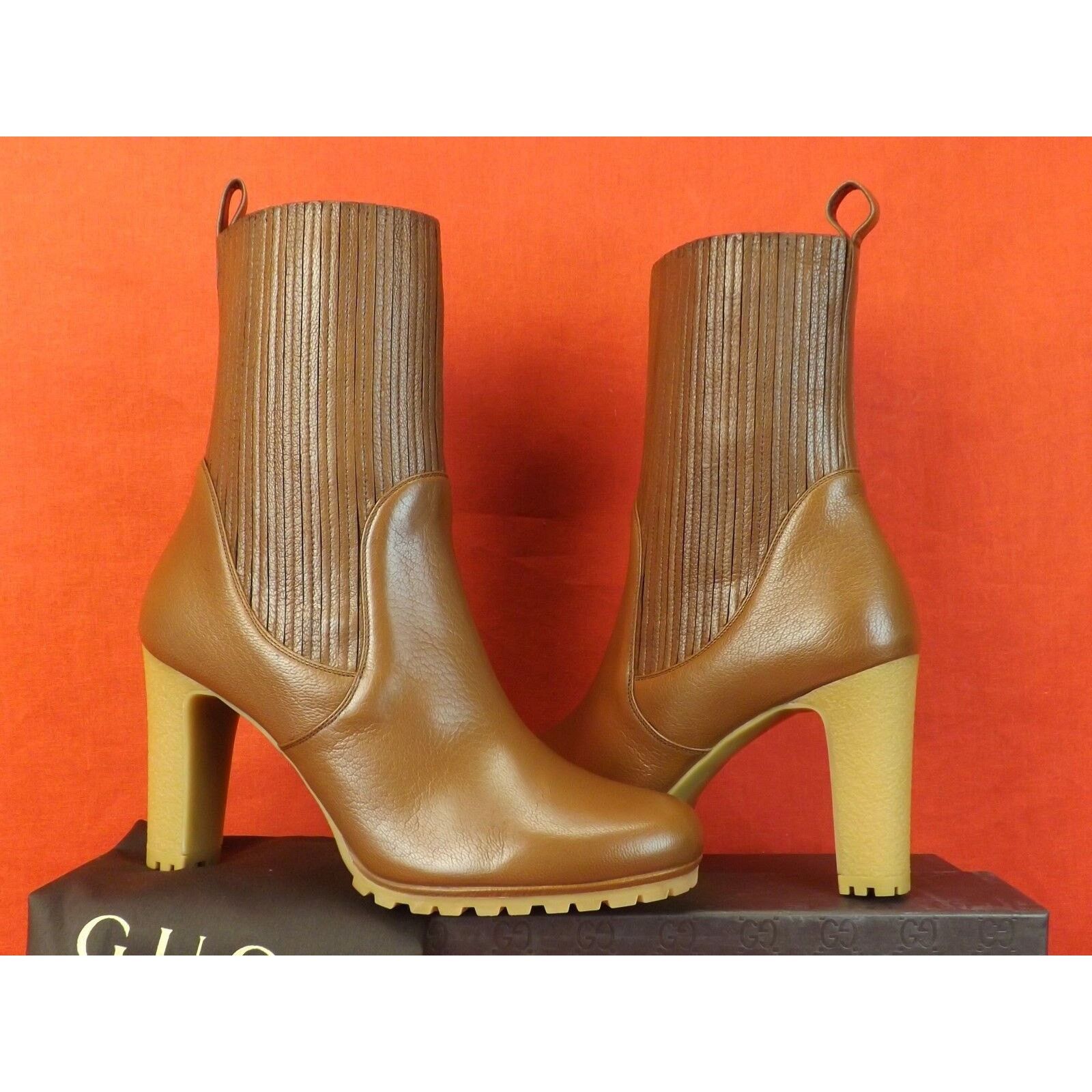 Gucci GUCCI 323551 EDITH BROWN LEATHER HEEL ANKLE BOOTS 39.5 Size US 9.5 / IT 39.5 - 4 Thumbnail