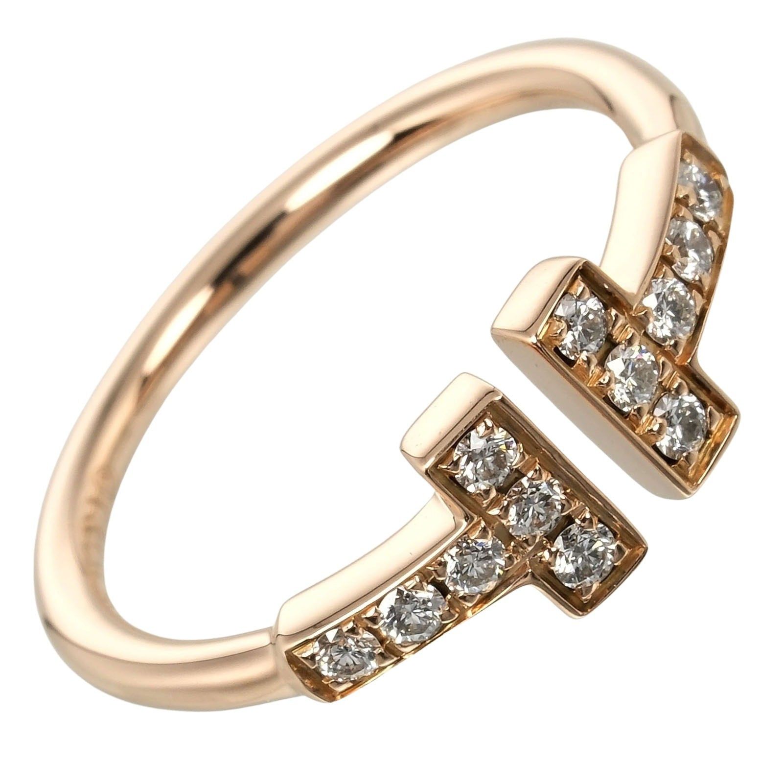 Tiffany & Co. Tiffany & Co. T Wire Ring 18K Rose Gold with Diamonds Size ONE SIZE - 1 Thumbnail