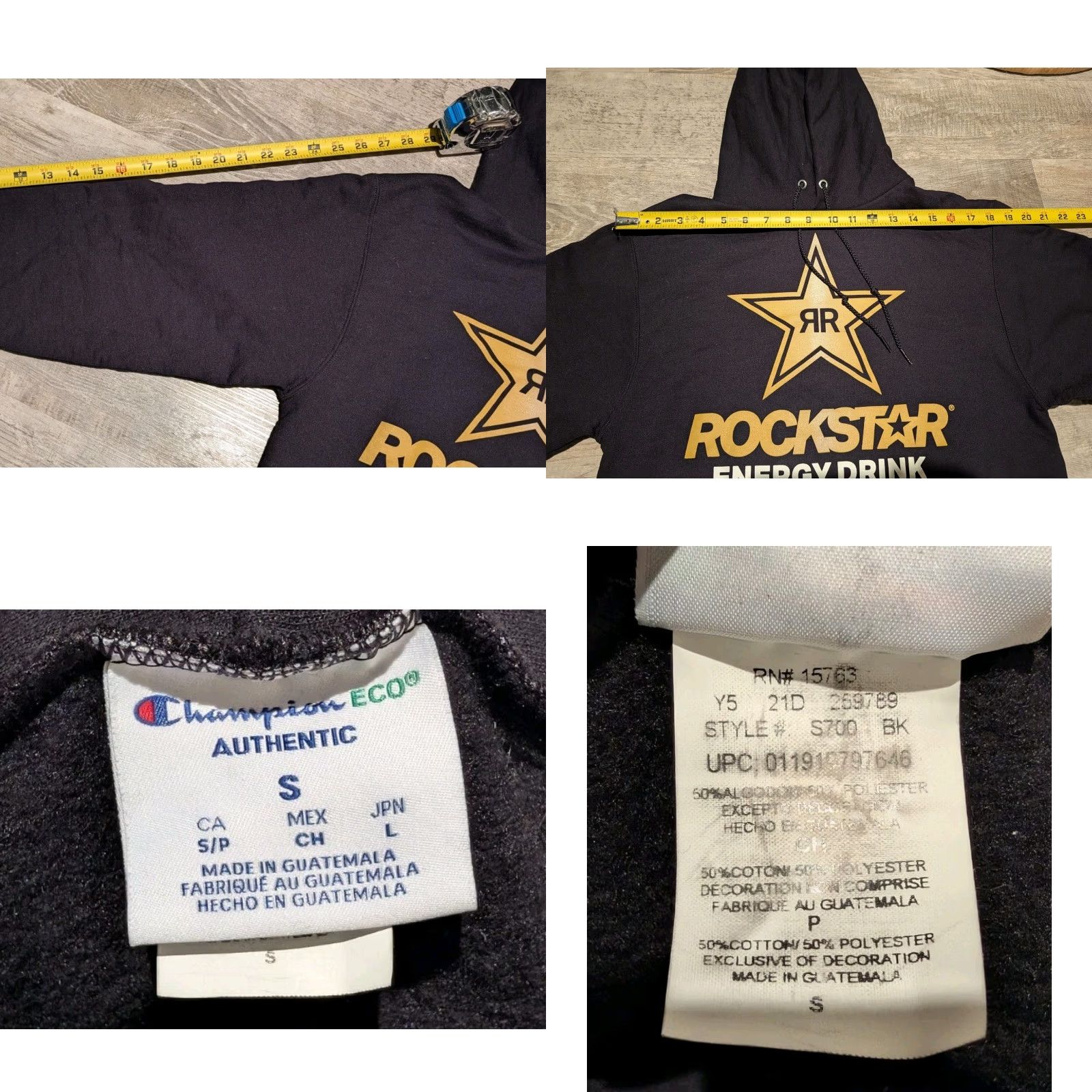 Champion Champion ECO Rockstar Energy Drink Hoodie Mens Size Small Black Pullover Size US S / EU 44-46 / 1 - 8 Thumbnail