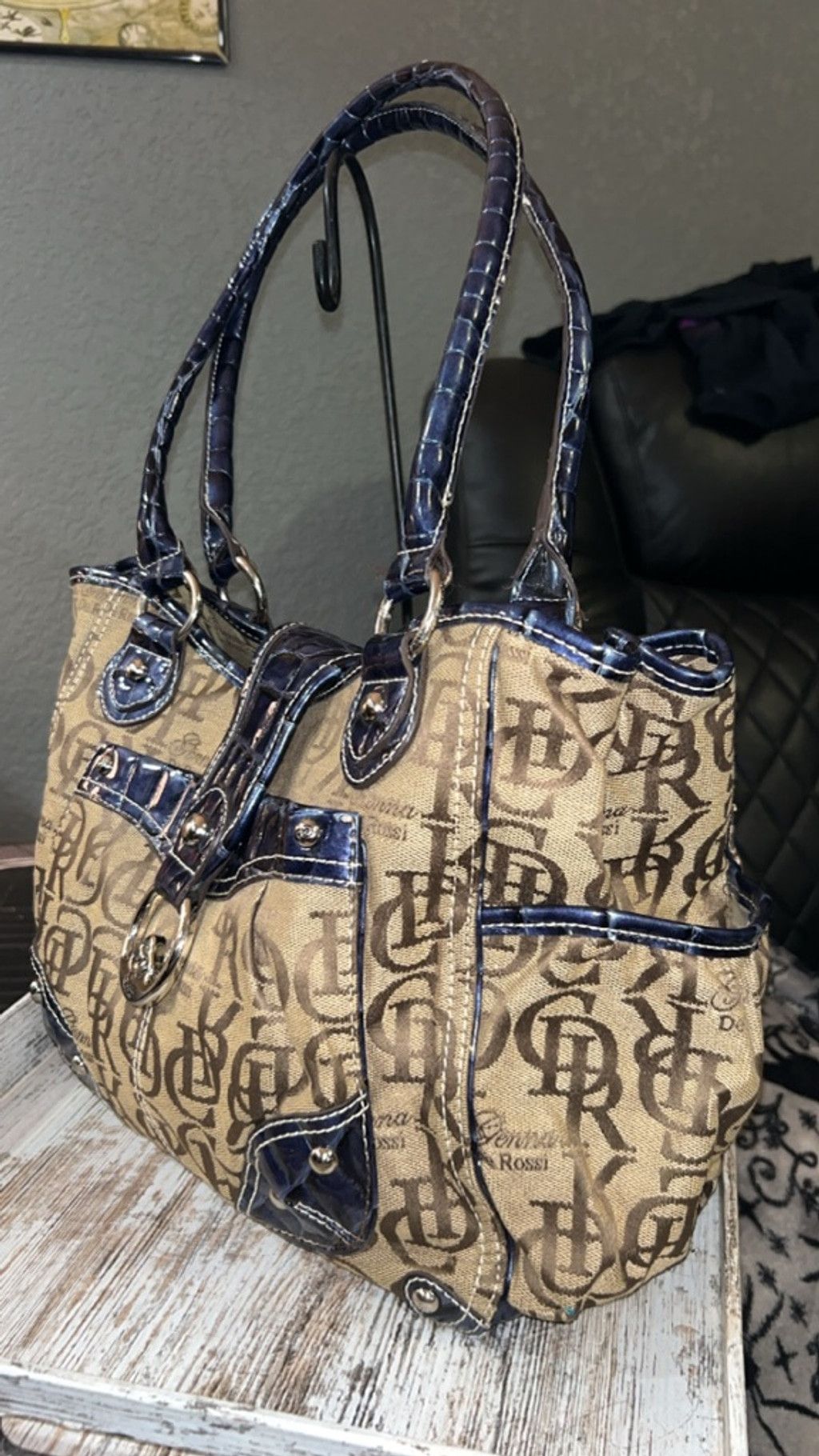 Other Women's De Rossi Beige & Blue Monogram Shoulder Bag One Size Size ONE SIZE - 2 Thumbnail