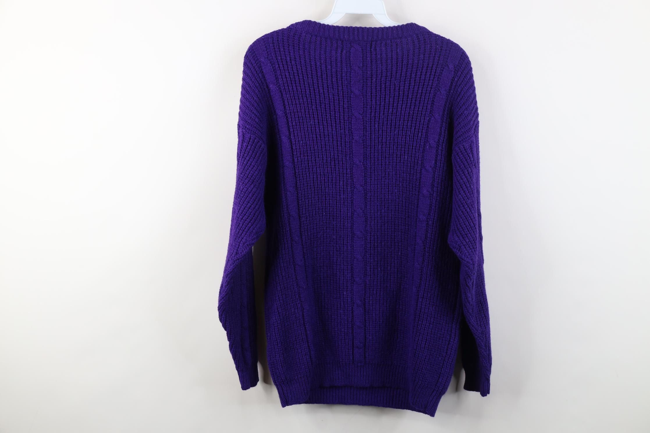 Vintage Vintage 90s Streetwear Ribbed Cable Knit Sweater Purple Size L / US 10 / IT 46 - 7 Thumbnail