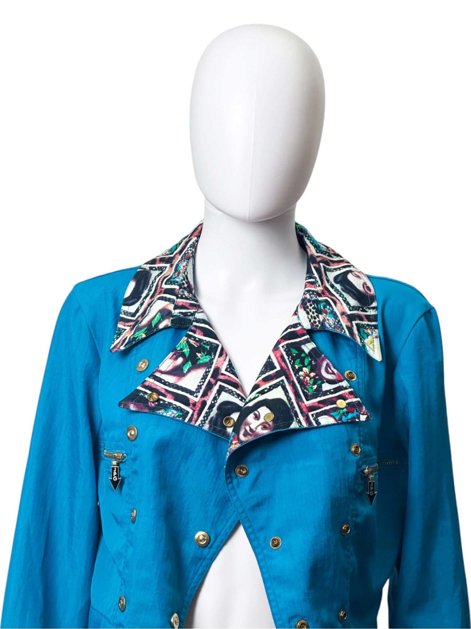 Jean Paul Gaultier AW1995 Blue "Faces" Biker Jacket Size M / US 6-8 / IT 42-44 - 5 Thumbnail