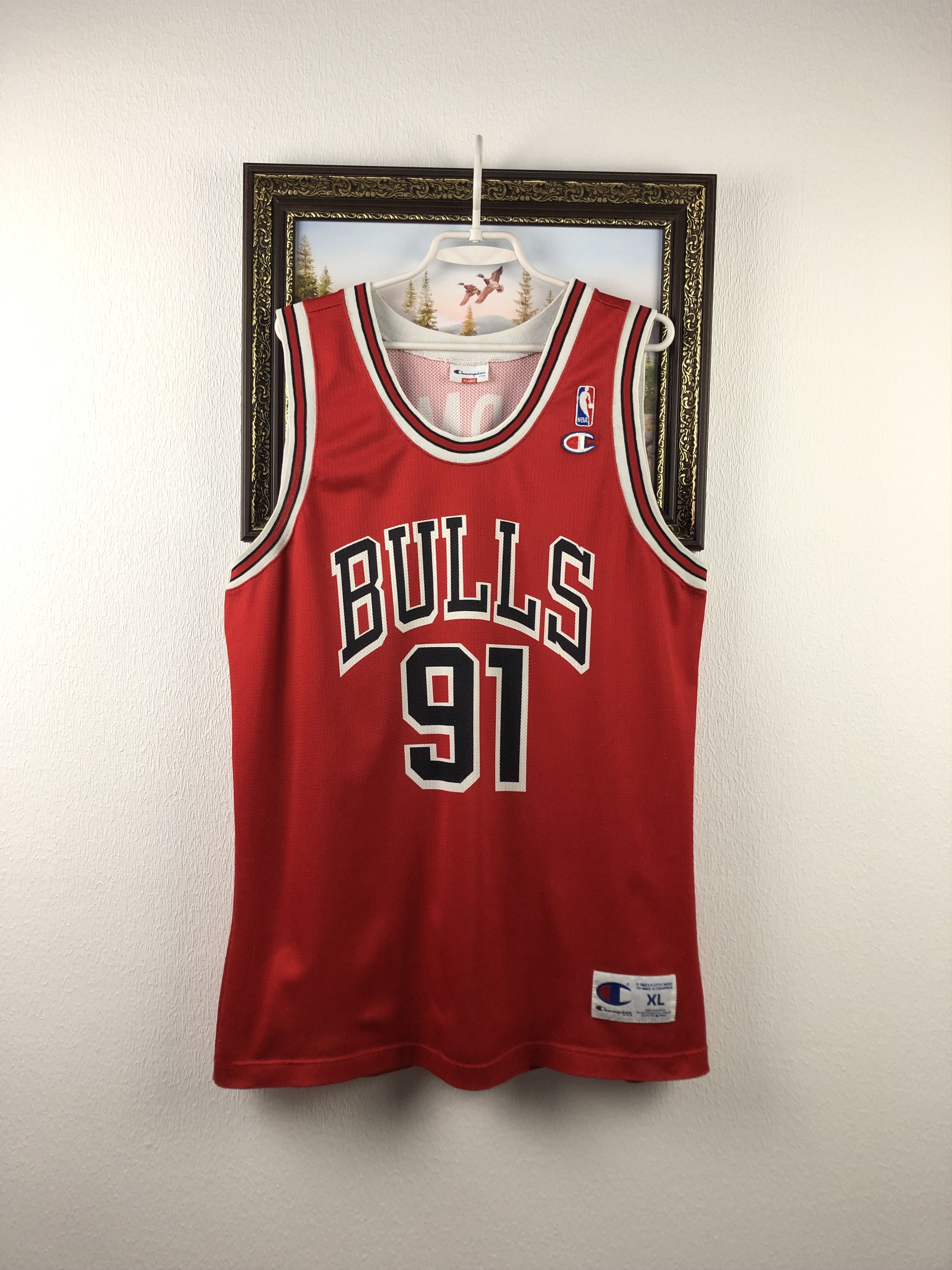 Vintage 90's Champion Chicago Bulls Rodman Jersey Shirt Mens