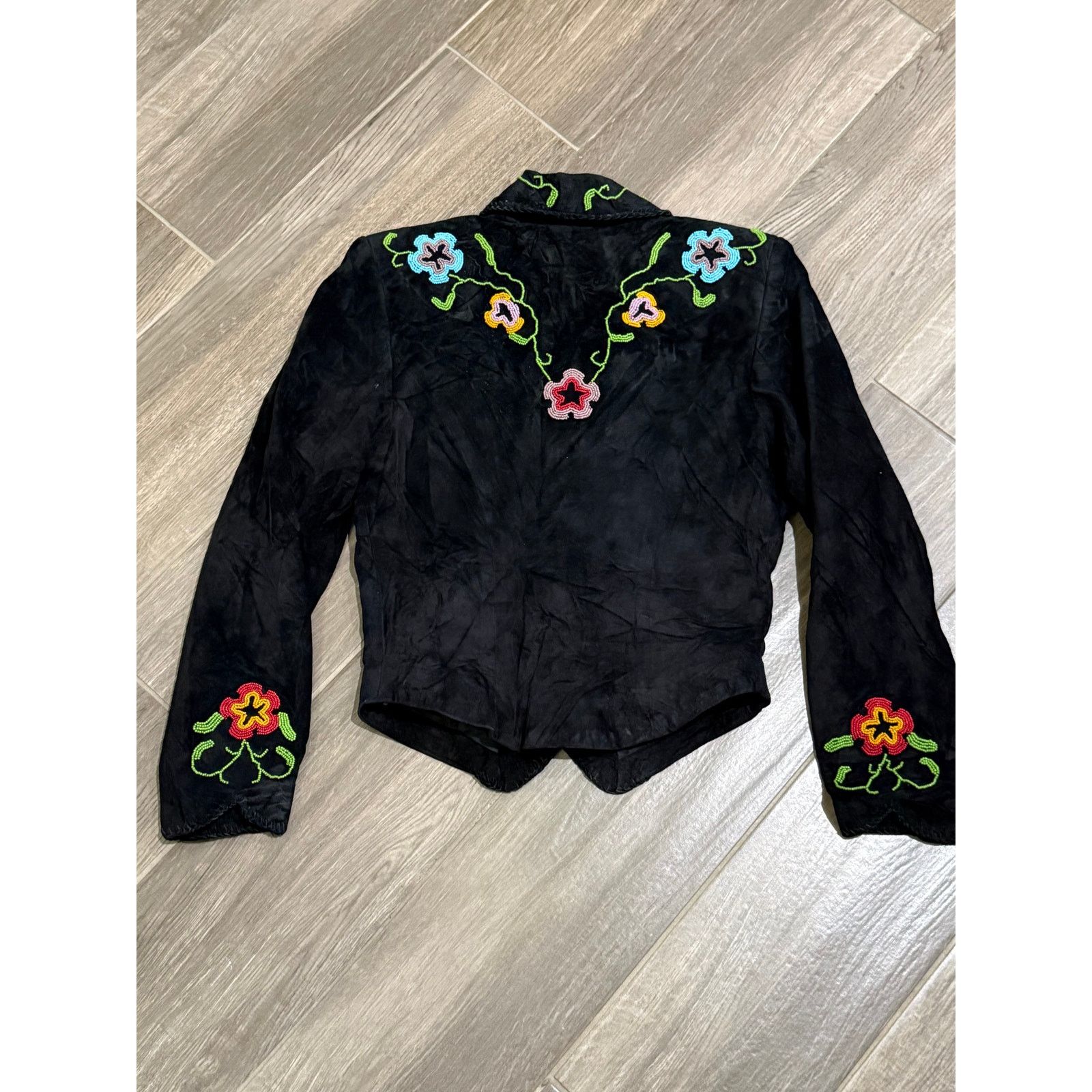 Vintage Vintage 80s Floral Beaded Suede Cropped Women's Jacket Size S / US 4 / IT 40 - 4 Thumbnail
