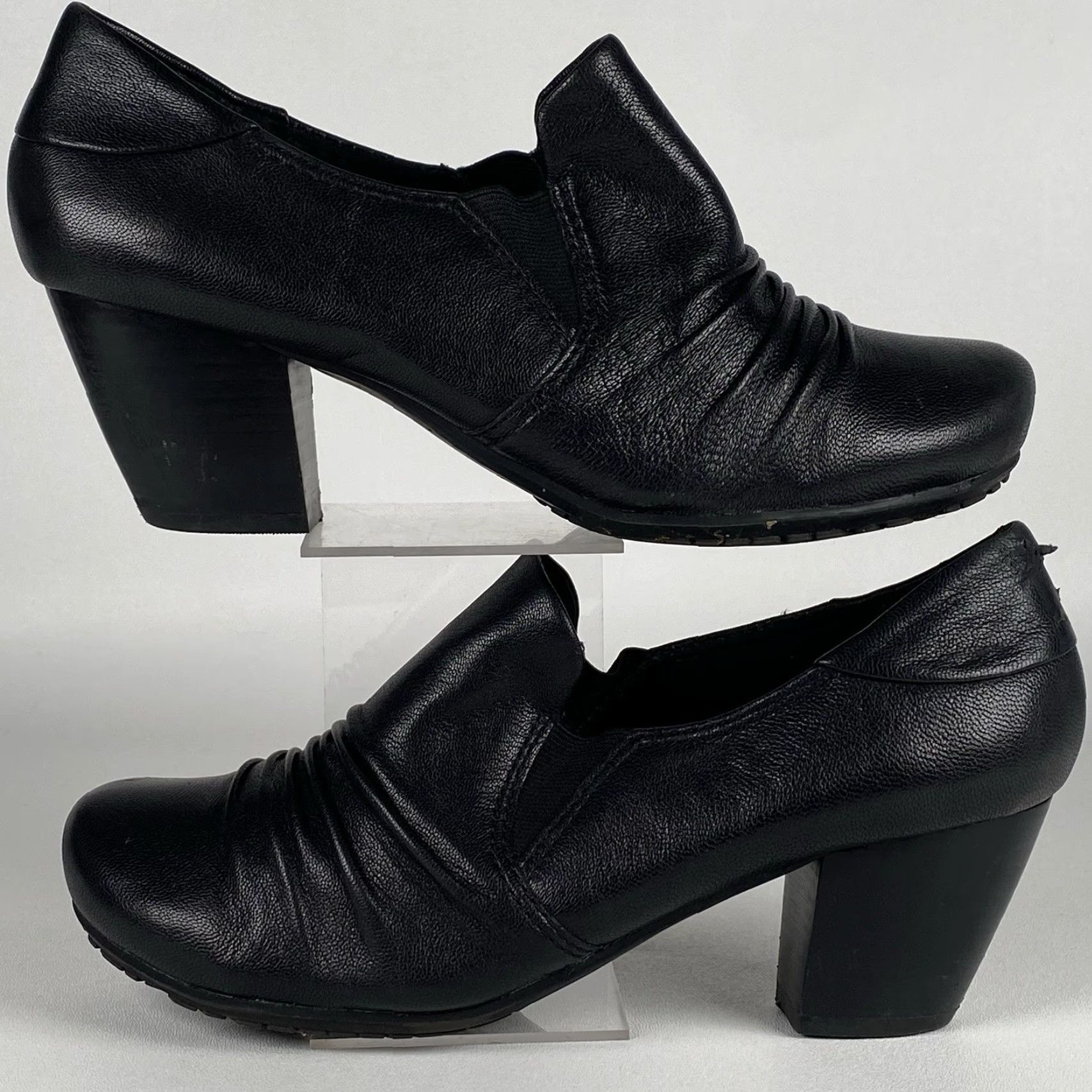 Vintage Womens Baretraps Pump Black Leather Slip On 8.5 M Round Toe Block Heel Cushioned Comfort Shoes Size US 7 / IT 37 - 5 Thumbnail
