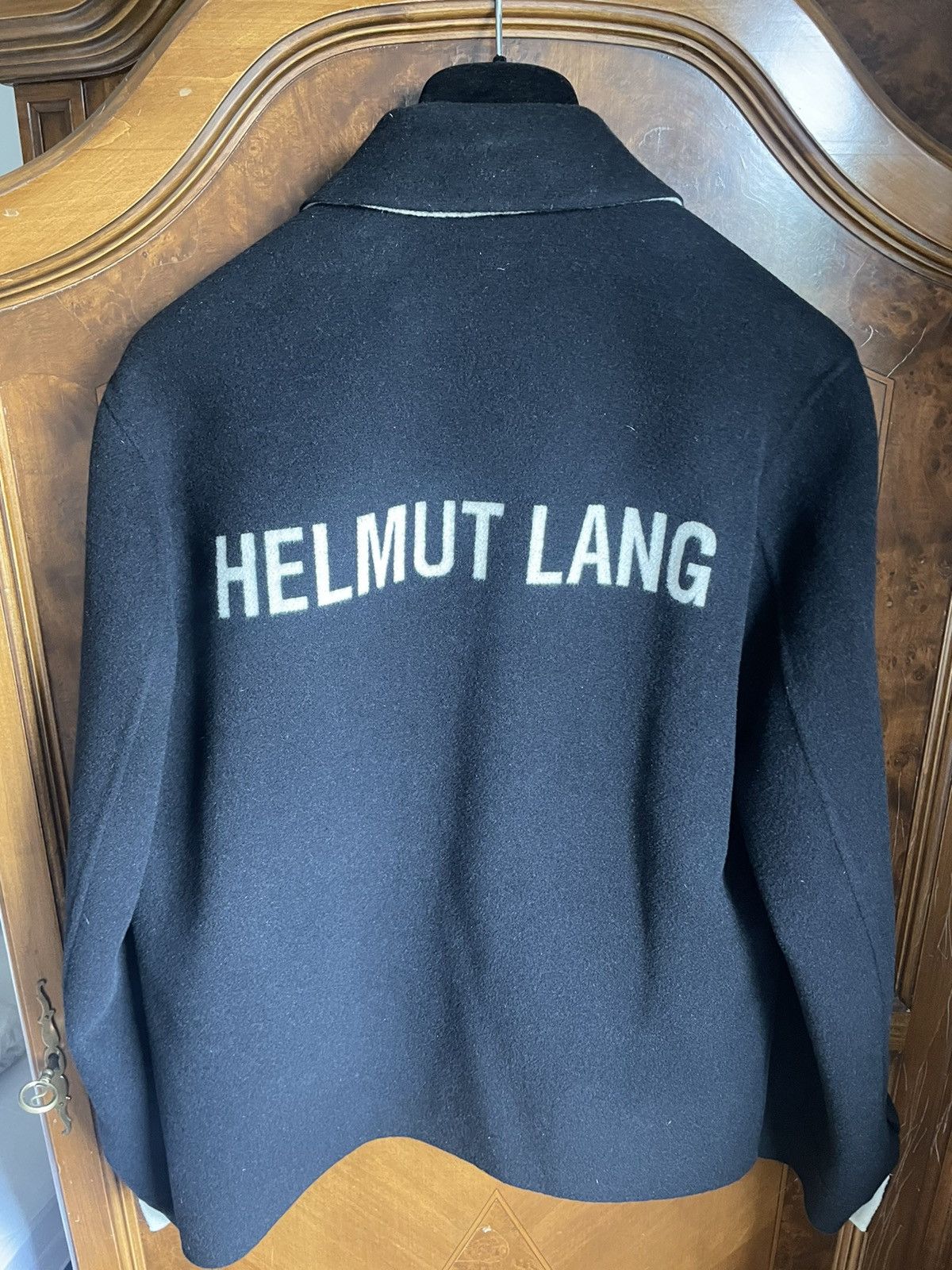 image of Helmut Lang Logo Wool Chore Jacket in Black, Men's (Size Medium)