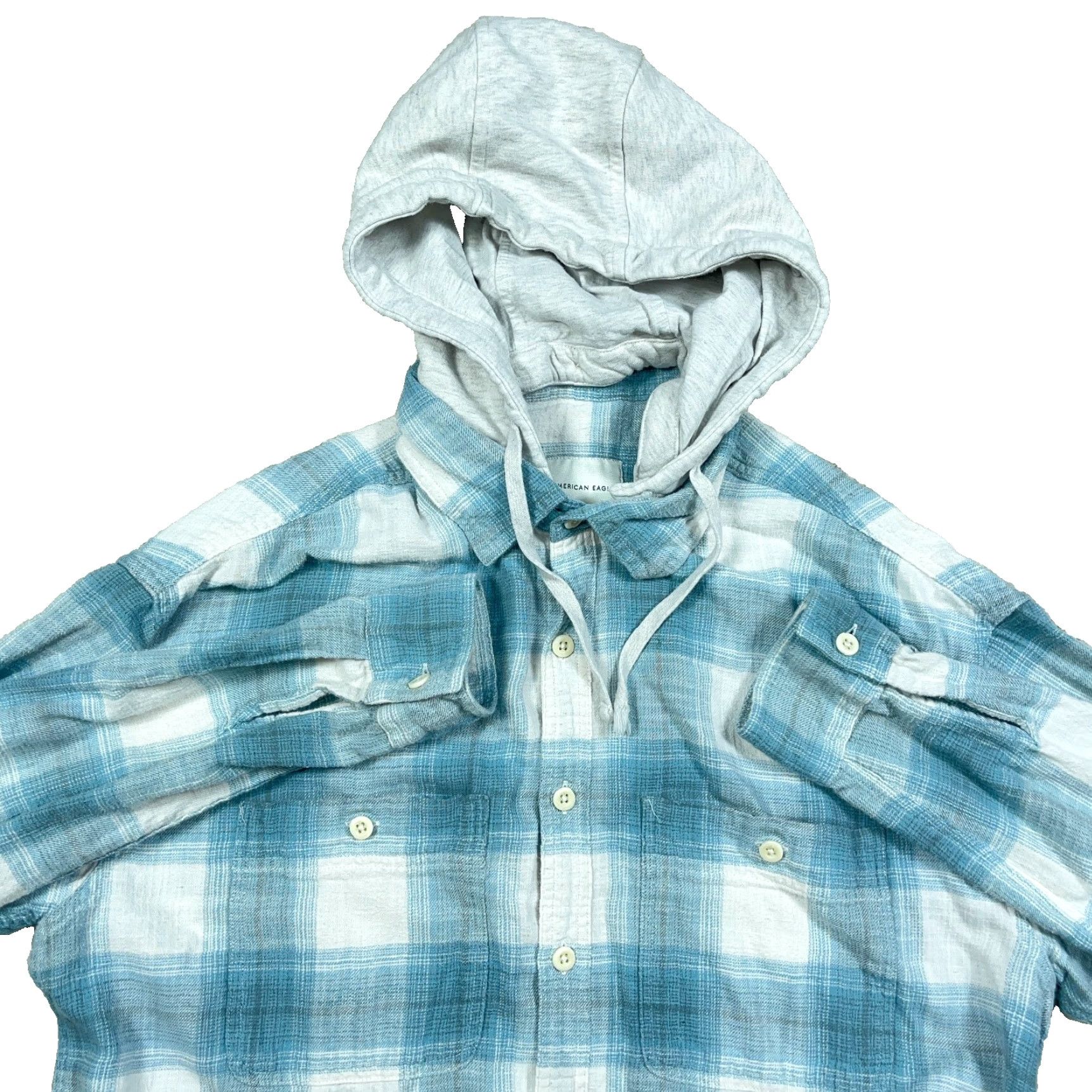 American Eagle Outfitters VINTAGE American Eagle Outfitters Shirt Jacket Men Large Blue Plaid Flannel Shacket Unlined Hooded Size US L / EU 52-54 / 3 - 2 Thumbnail