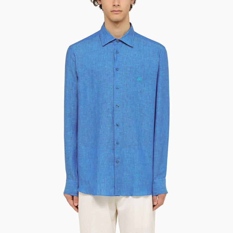 image of Etro O1D2Blof0424 Linen Shirt In Light Blue, Men's (Size Small)