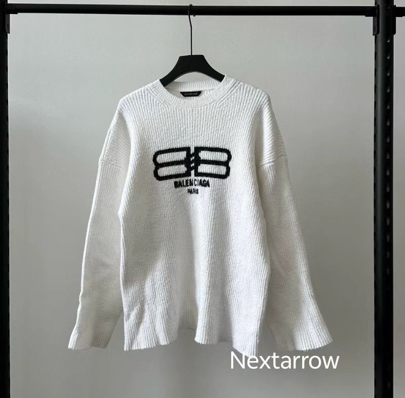 BALENCIAGA FW22 BB lock logo white sweater pu 2412-Nextarrow