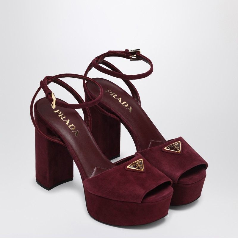 Prada Sandali Plateau In Suede Bordeaux