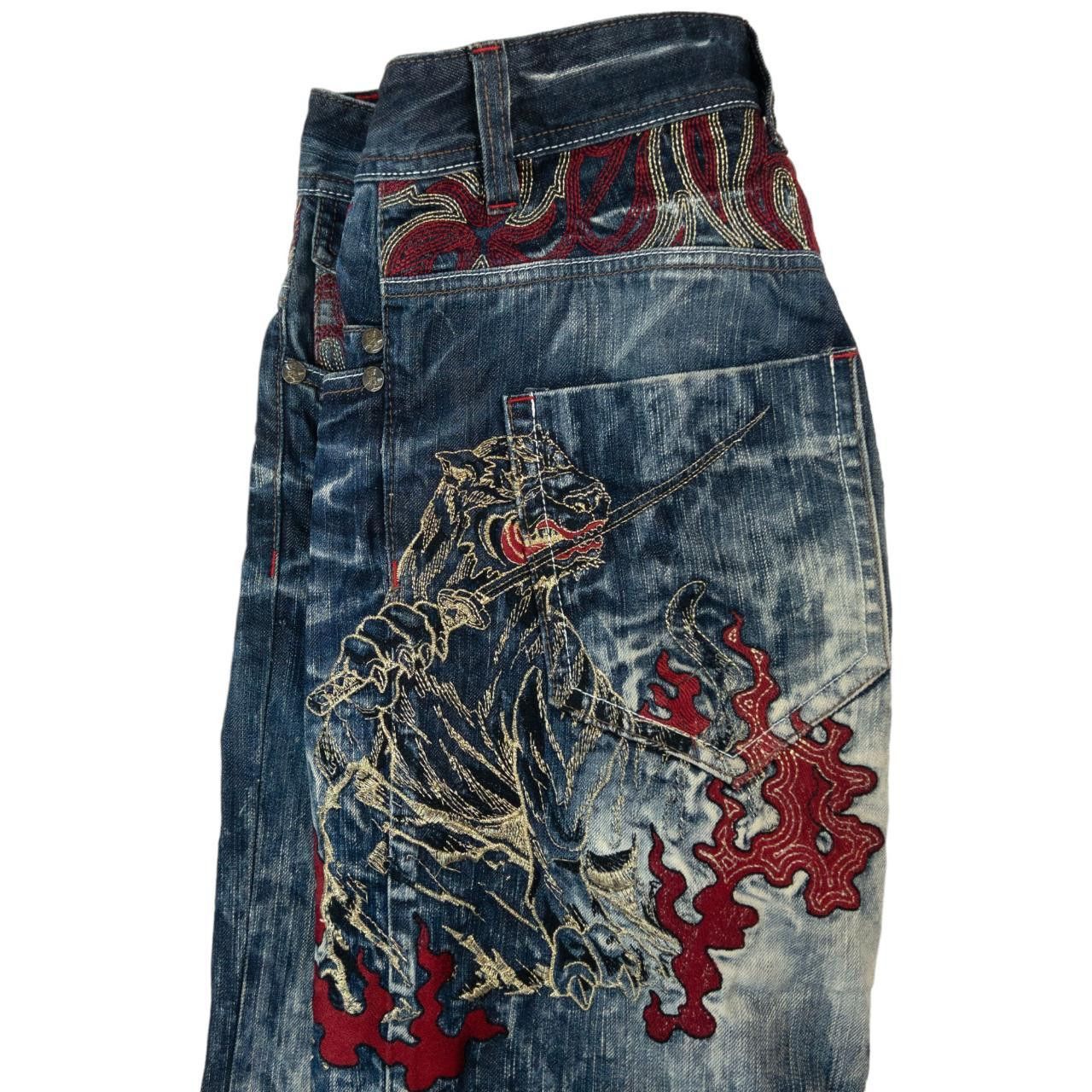 Other Vintage Tiger Flame Embroidered Japanese Denim Jeans W31 Size US 31 - 5 Thumbnail