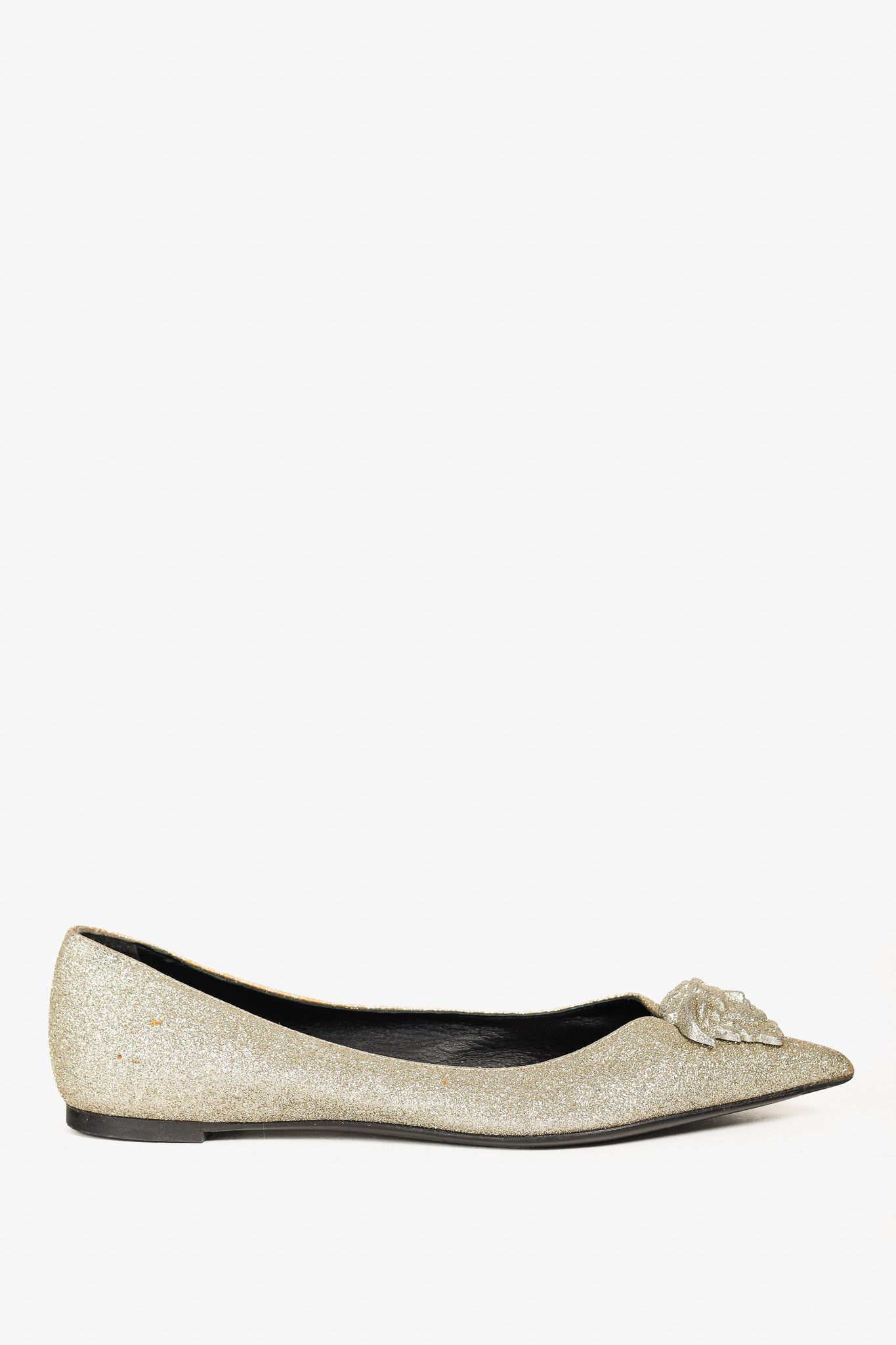 Versace Versace Palazzo Gold Medusa Glitter Pointed-Toe Flats Size US 5.5 / IT 35.5 - 2 Thumbnail