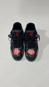 Leather low trainers Louis Vuitton x Supreme Red size 9 UK in Leather -  30647599