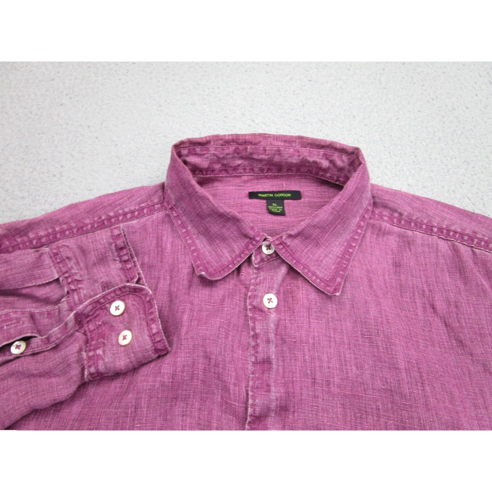 Vintage Martin Gordon Shirt Mens XL Purple 100% Linen Long Sleeve Old Money Quiet Luxury Size US XL / EU 56 / 4 - 3 Thumbnail