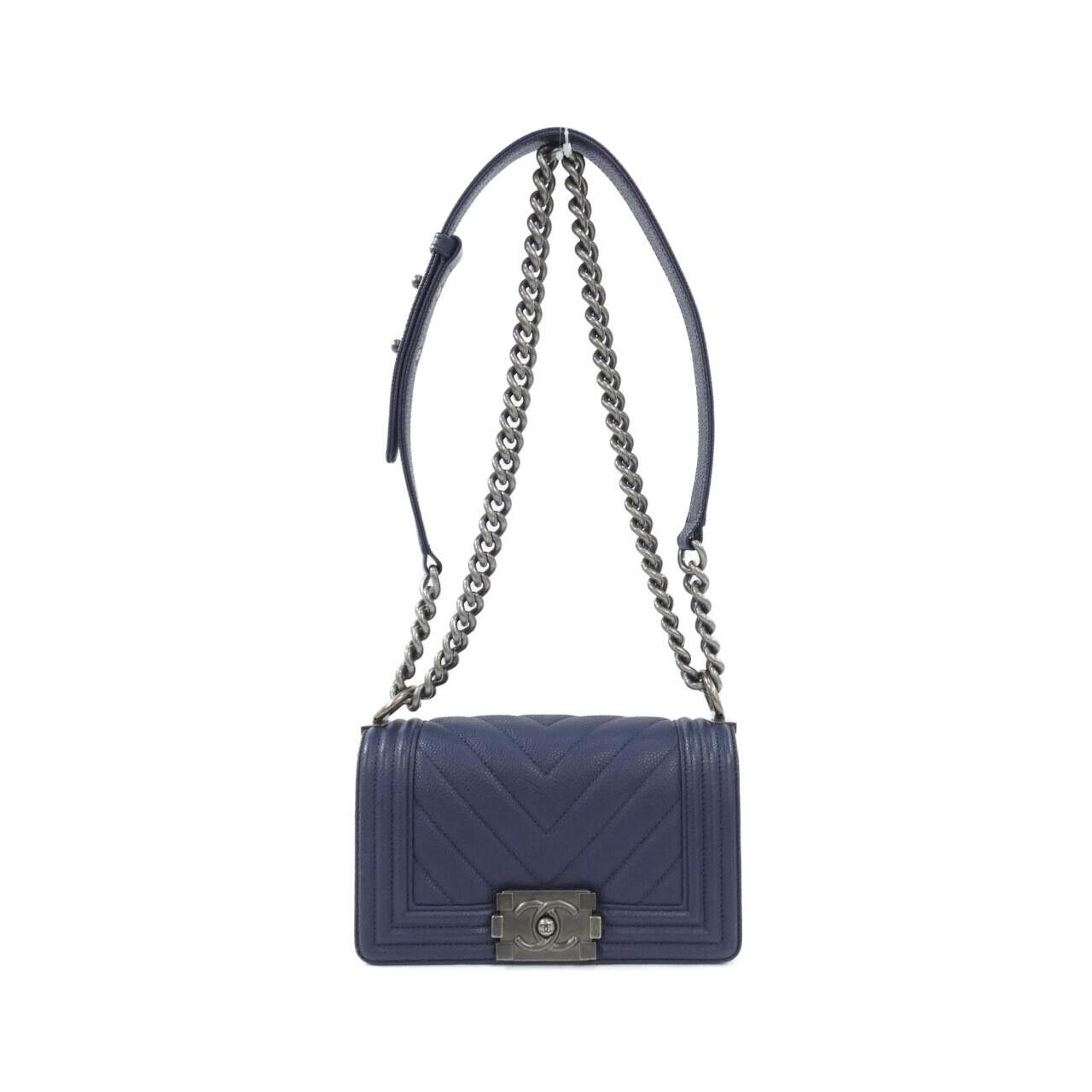 Chanel Chanel Boy Chanel Caviar Skin Shoulder Bag Leather Shoulder Bag Duty Free For Usa in Blue, Women's