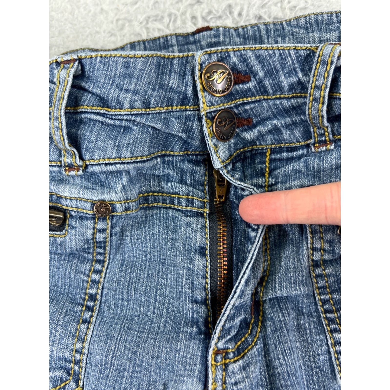 Denime Apollo Jeans Pants Womens 10 Blue Denim Straight Leg Mid Rise Embroidered 27x28 Size 32" / US 10 / IT 46 - 5 Thumbnail