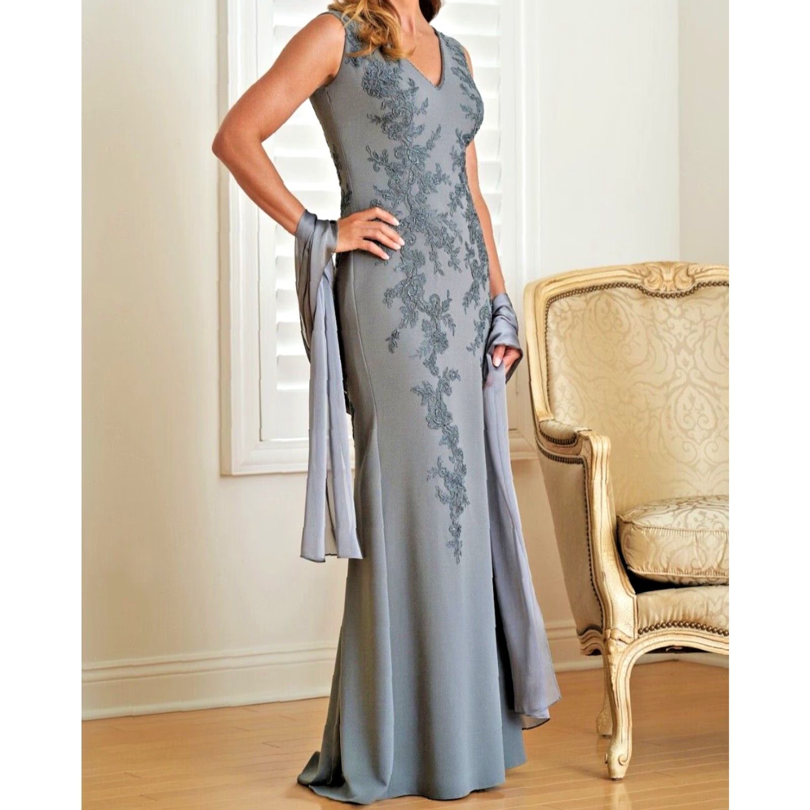 Vintage Jade Couture by Jasmine K218004 Stretch Crepe & Lace MOB Dress Sz. 14 (SAMPLE) Size ONE SIZE - 2 Thumbnail