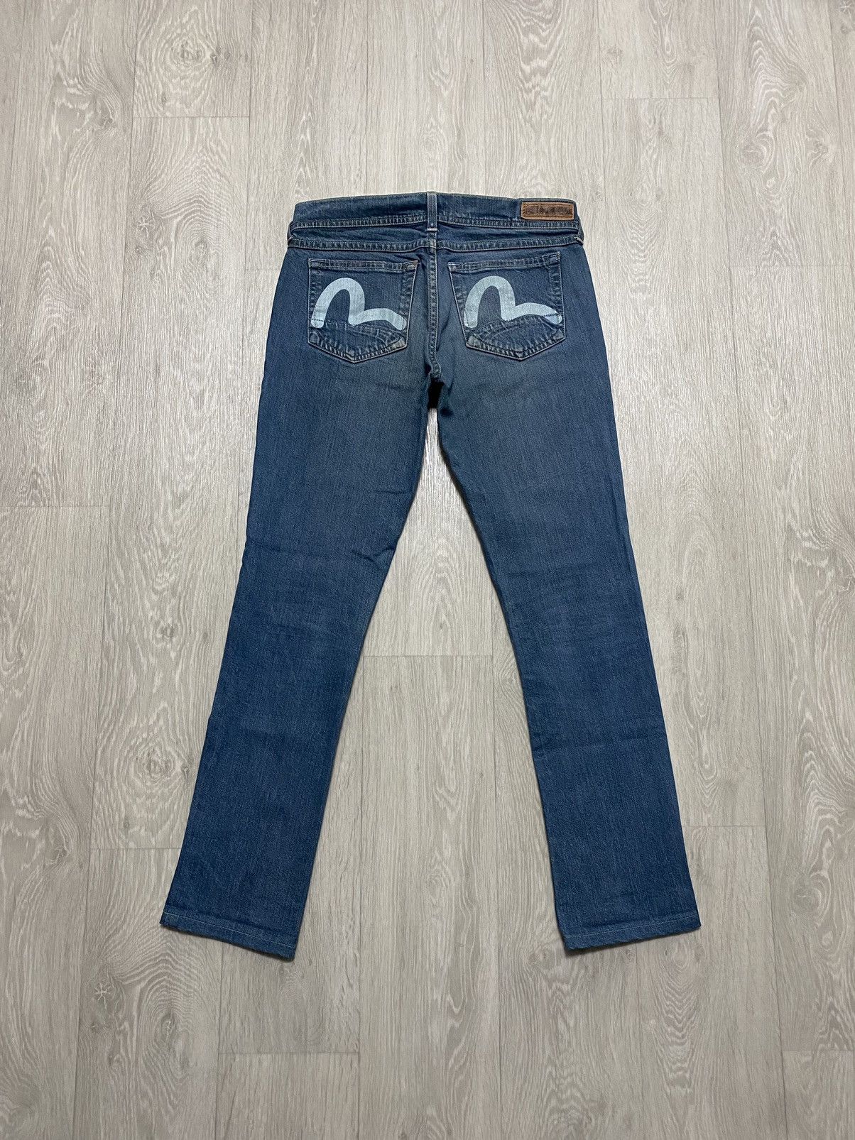 Women's Evisu Puma Vintage Blue Handpainted Logo Jeans Denim