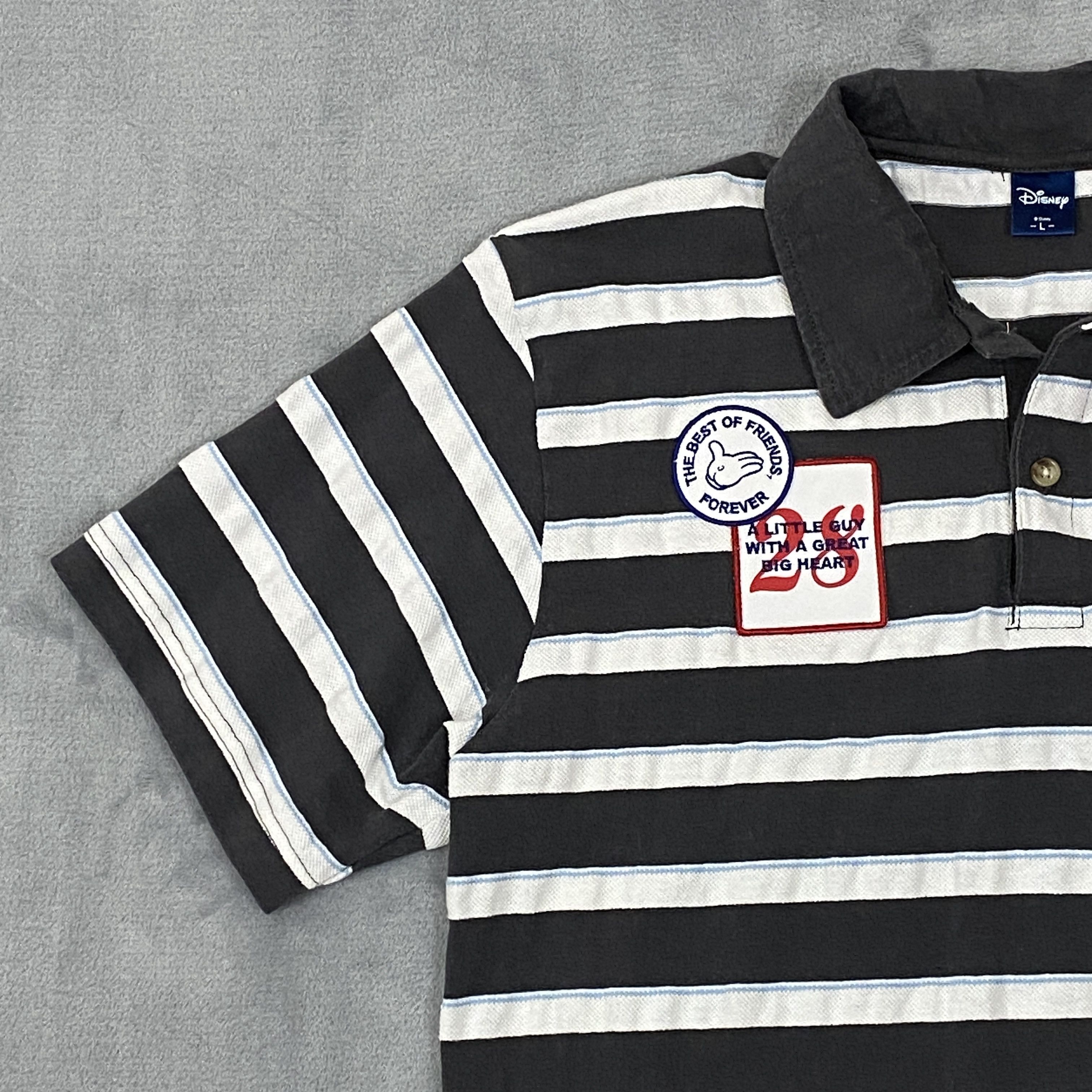 Disney × Vintage MICKEY MOUSE Since 1928 Polo Large Striped Short Sleeve Size US L / EU 52-54 / 3 - 3 Thumbnail
