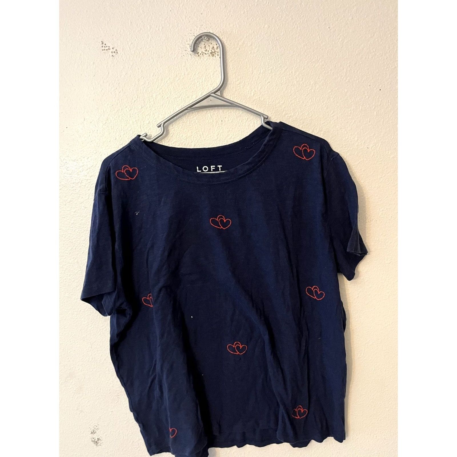 Loft LOFT T Shirt Women's Blue Short Sleeve Love Hearts Graphic Tee L Size L / US 10 / IT 46 - 2 Thumbnail