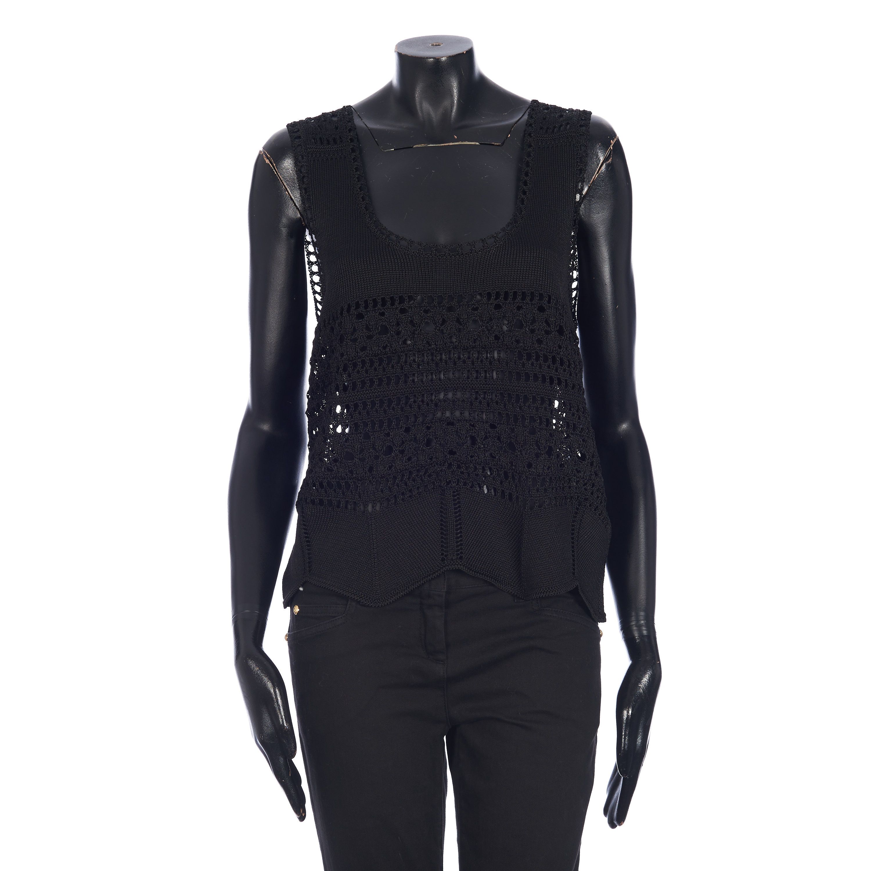 image of Saint Laurent Paris Crochet Tank Top In Black Viscose, Women's (Size XL)