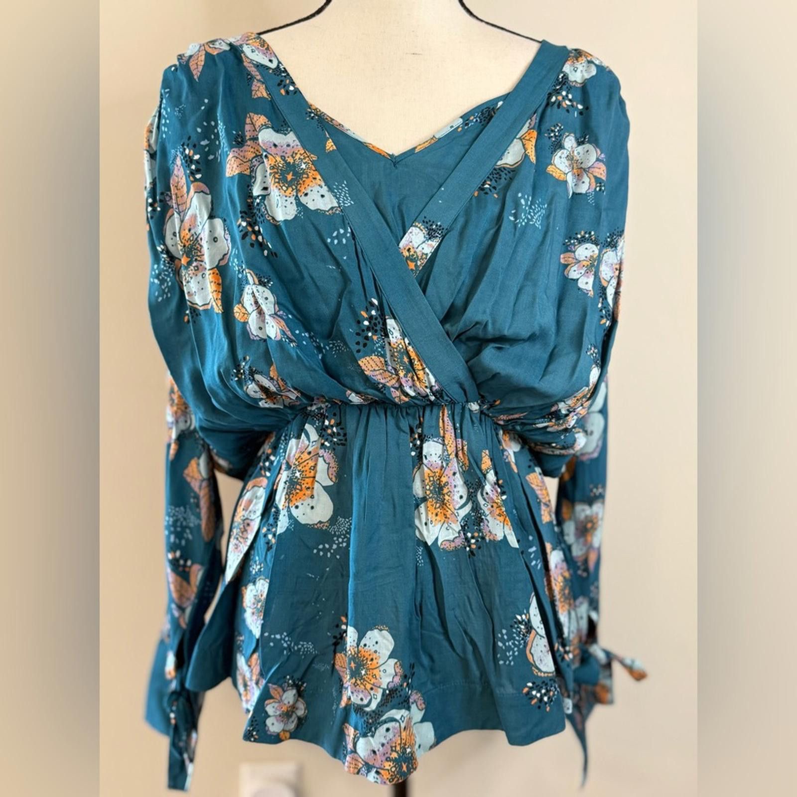 Other Free People teal floral boho top dolman long sleeve SZ XS Size XS / US 0-2 / IT 36-38 - 5 Thumbnail