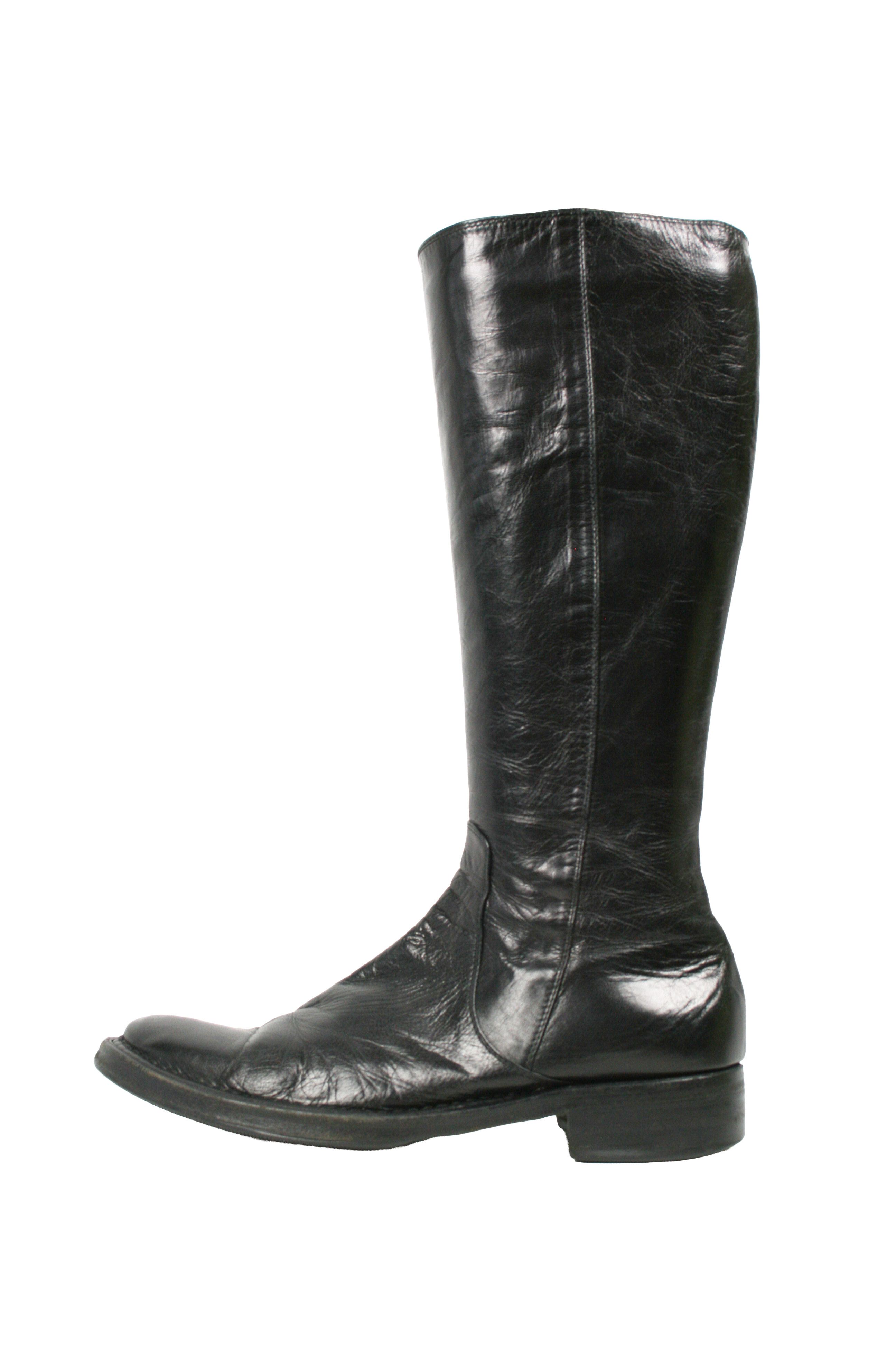 00S Avant Garde Biker Riding Leather Knee Boots Vintage