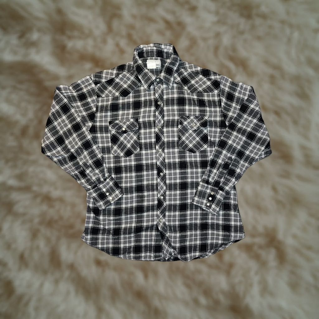Wrangler Wrangler Shirt Western Plaid Flannel Snap Closure XL Black/Gray Pockets Mens Button-Up Cowboy Outdoor Pattern Flannel Size US XL / EU 56 / 4 - 1 Thumbnail