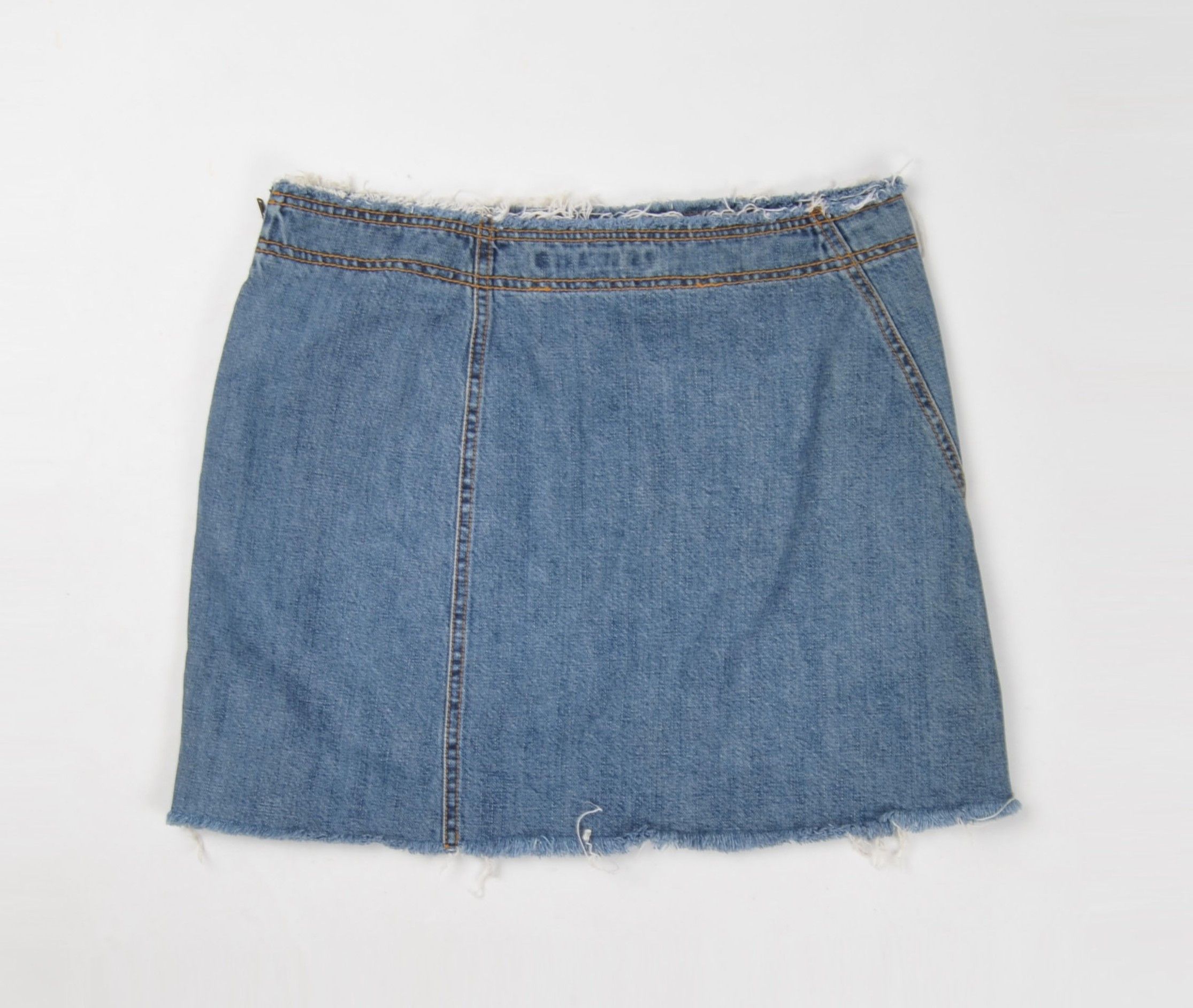 DKNY Vintage DKNY Jeans Y2K Embroidered Denim Cut Off Skirt Size 31" - 9 Thumbnail