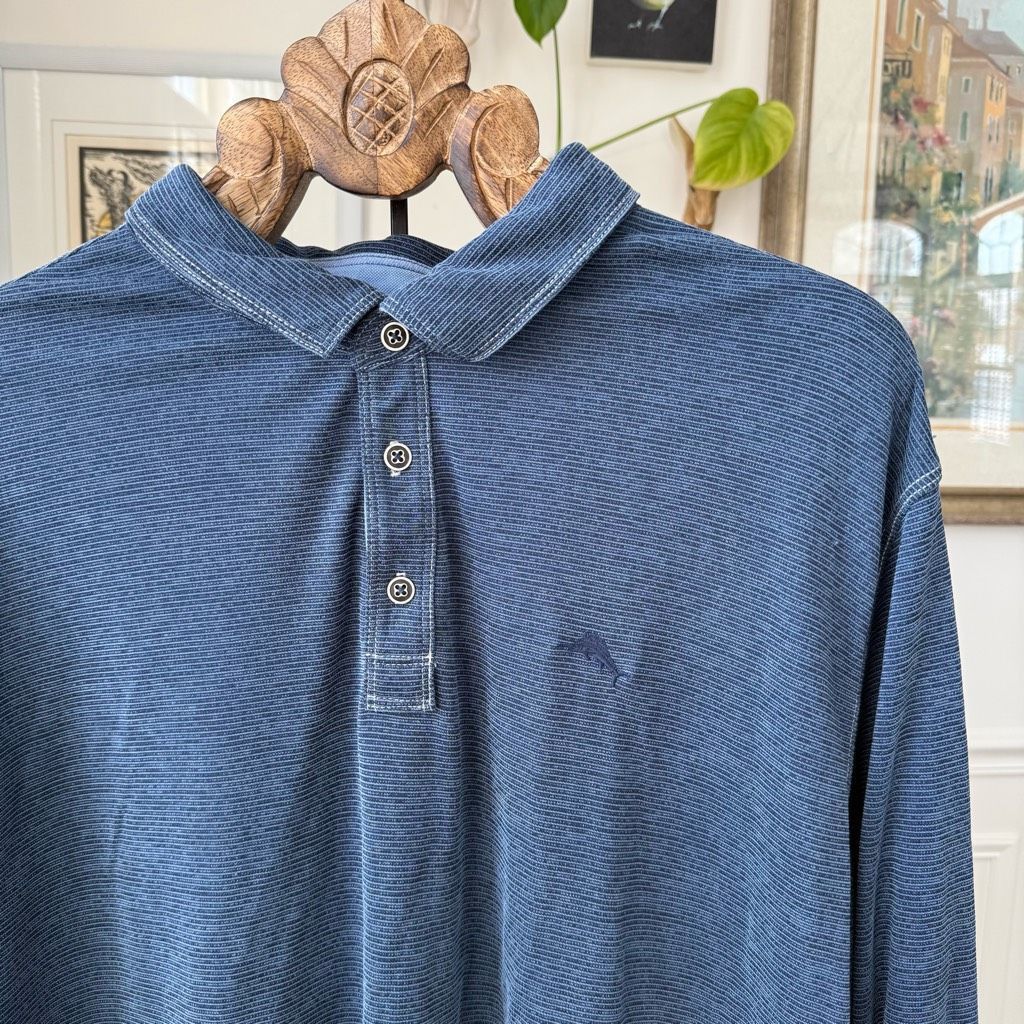 Tommy Bahama Tommy Bahama Blue Micro Stripe Long Sleeve Polo Shirt 3XL Ta Size US XXL / EU 58 / 5 - 1 Thumbnail